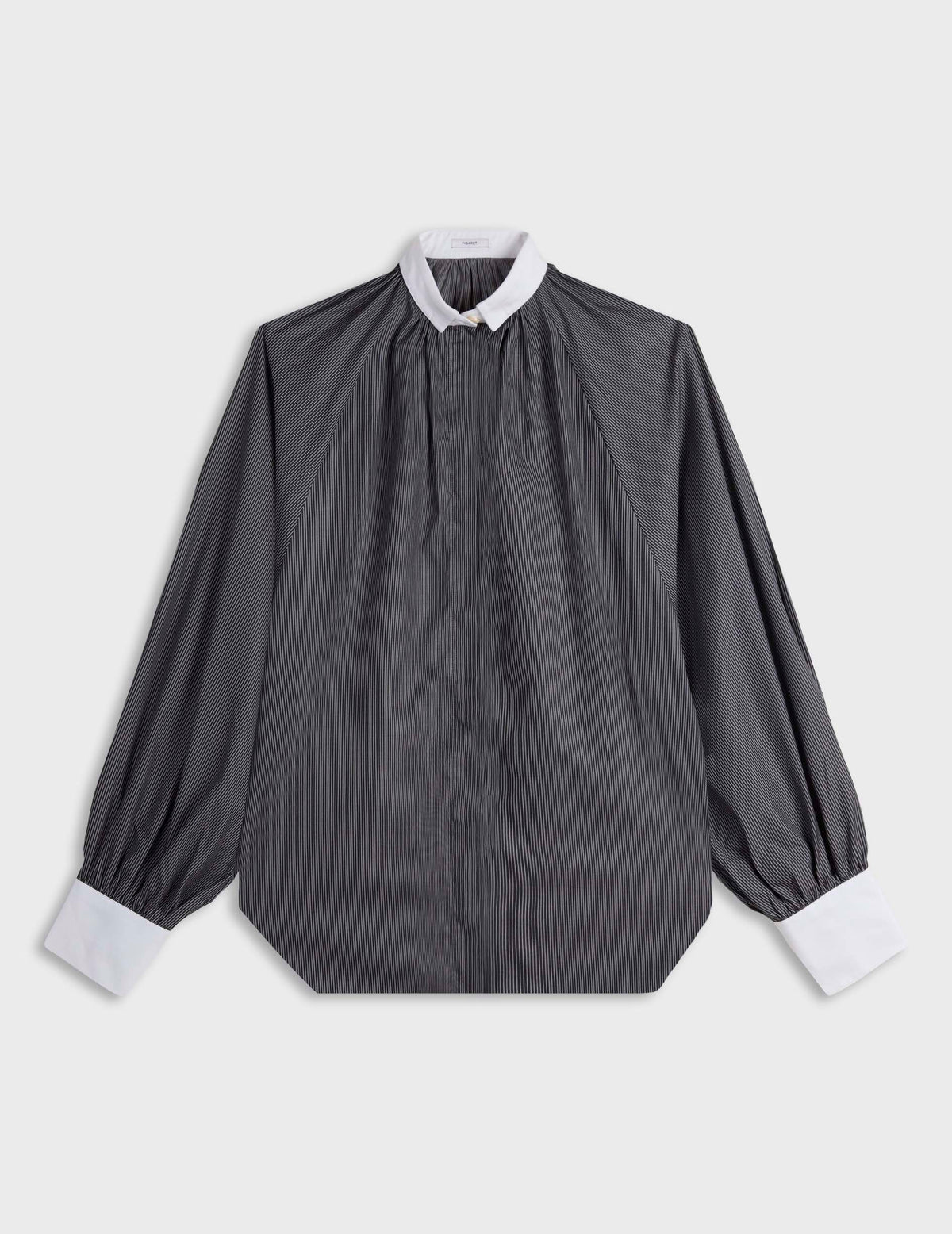 Chemise Pauline rayée noire - Twill - Col Cousu
