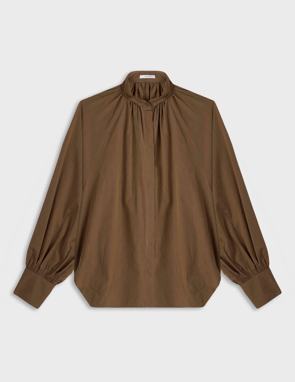 Chemise Pauline camel rayée - Popeline - Col Cousu