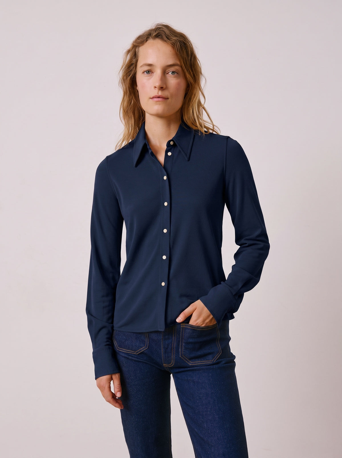 Chemise Peppa en jersey bleu marine - Viscose - Col Long