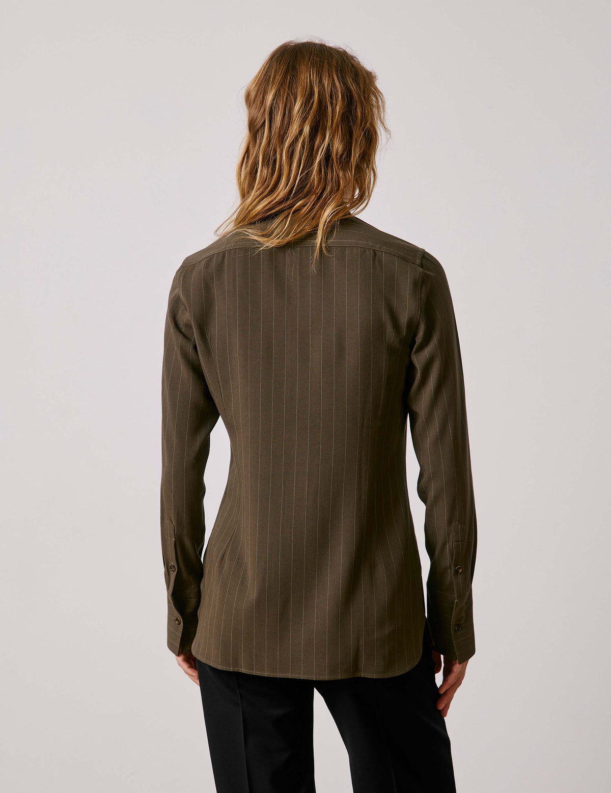 Chemise Pétale rayée kaki - Viscose - Col Long