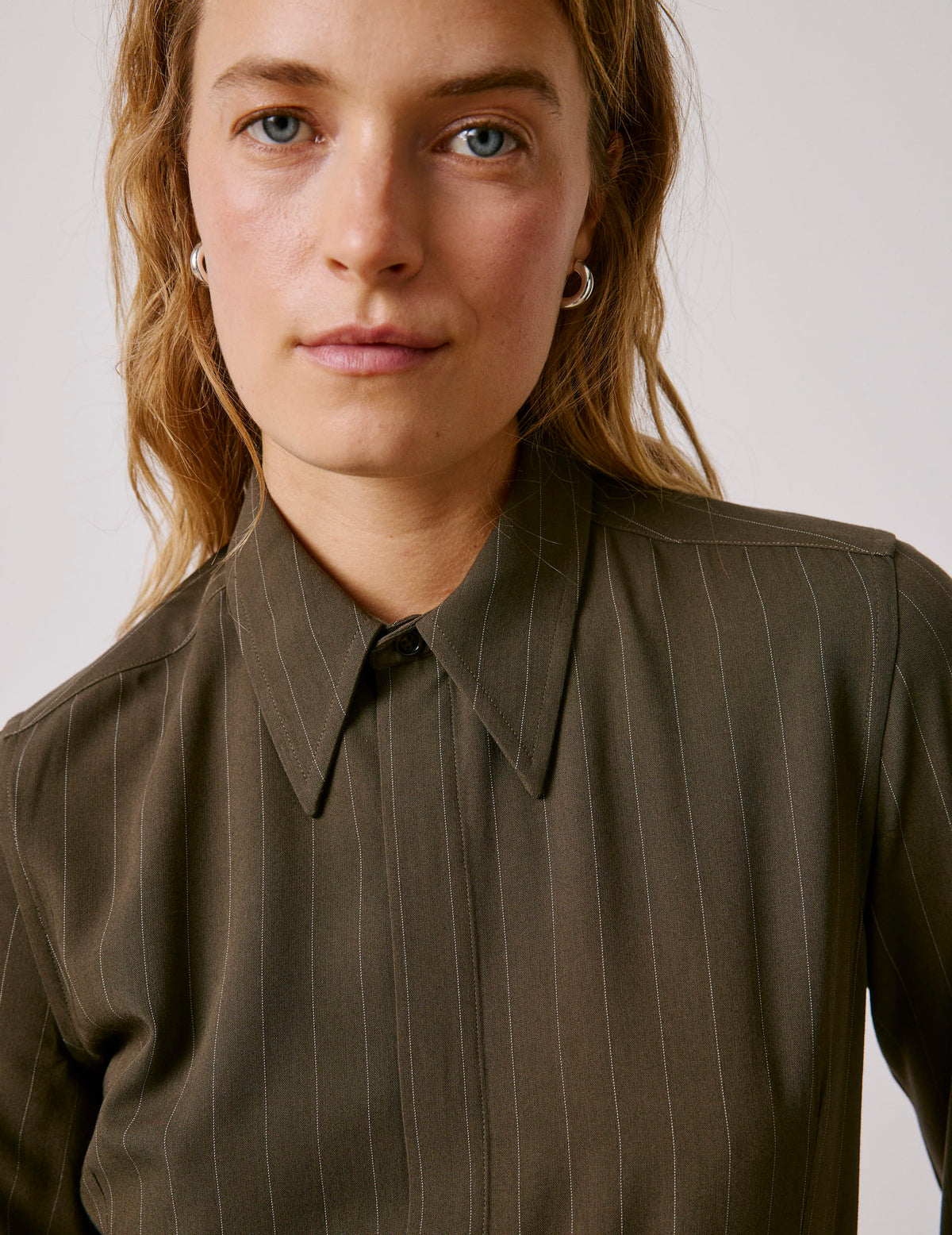 Chemise Pétale rayée kaki - Viscose - Col Long