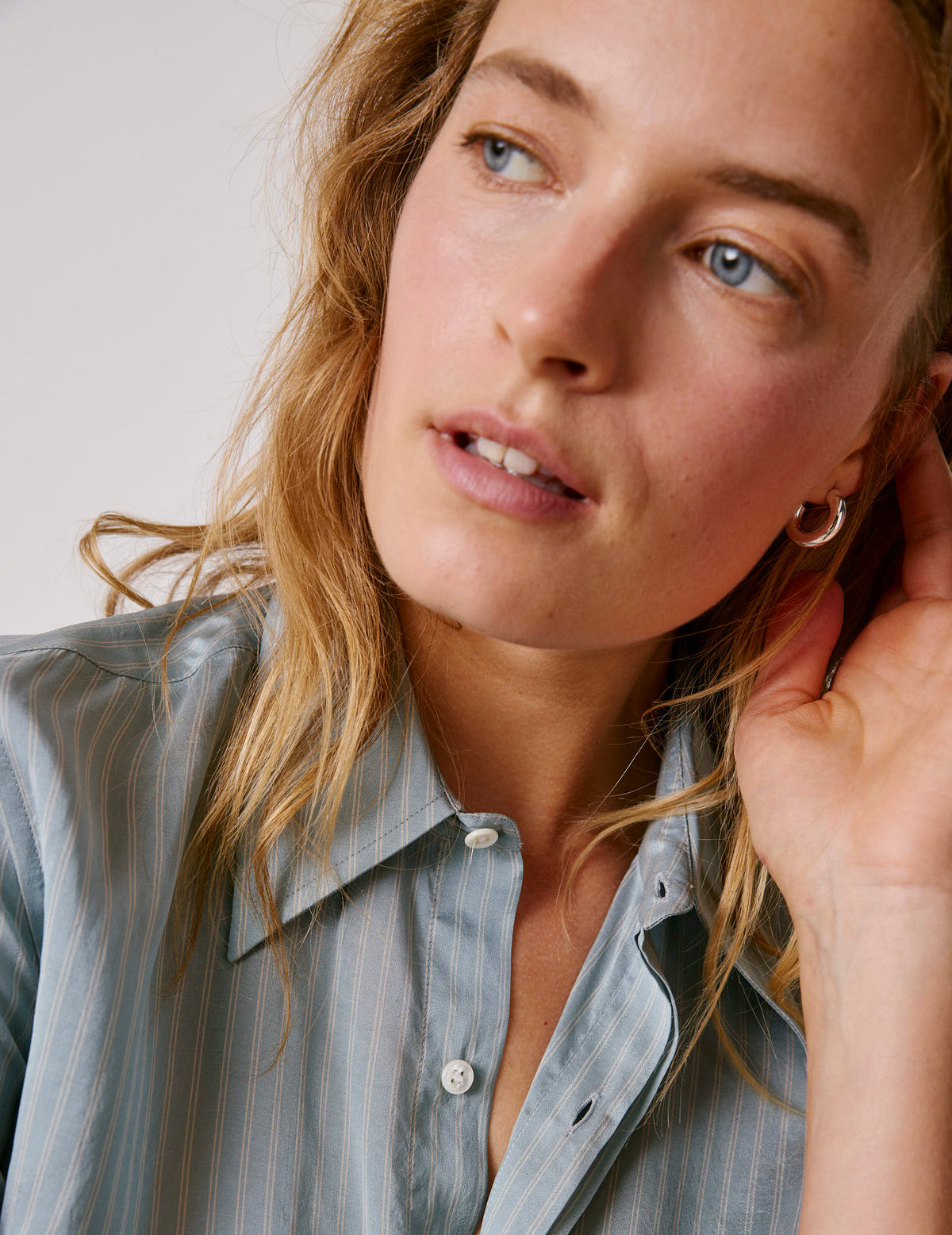Chemise Pétale bleu rayée - Crêpe - Col Long