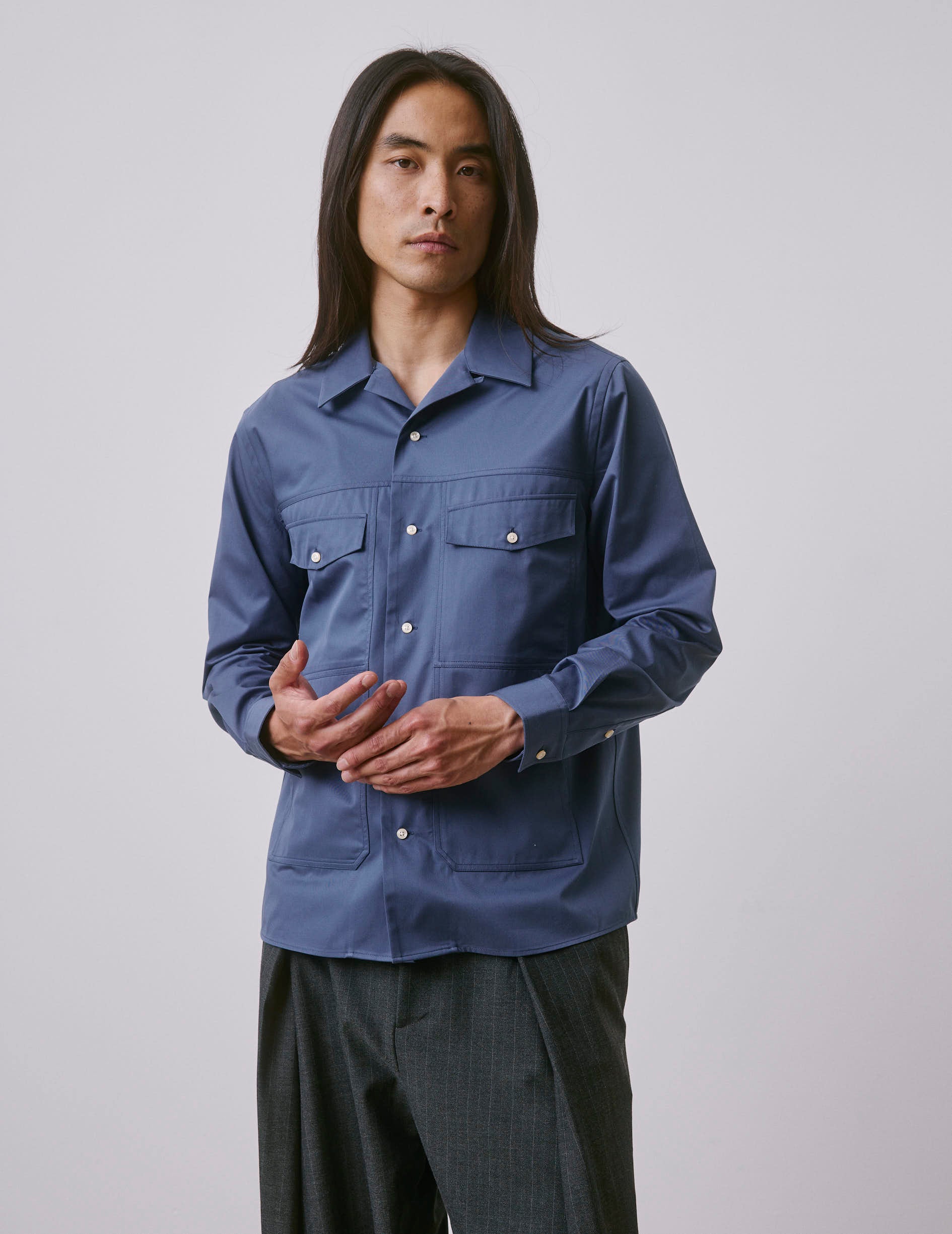 Chemise Pharell bleue - Twill - Col Requin