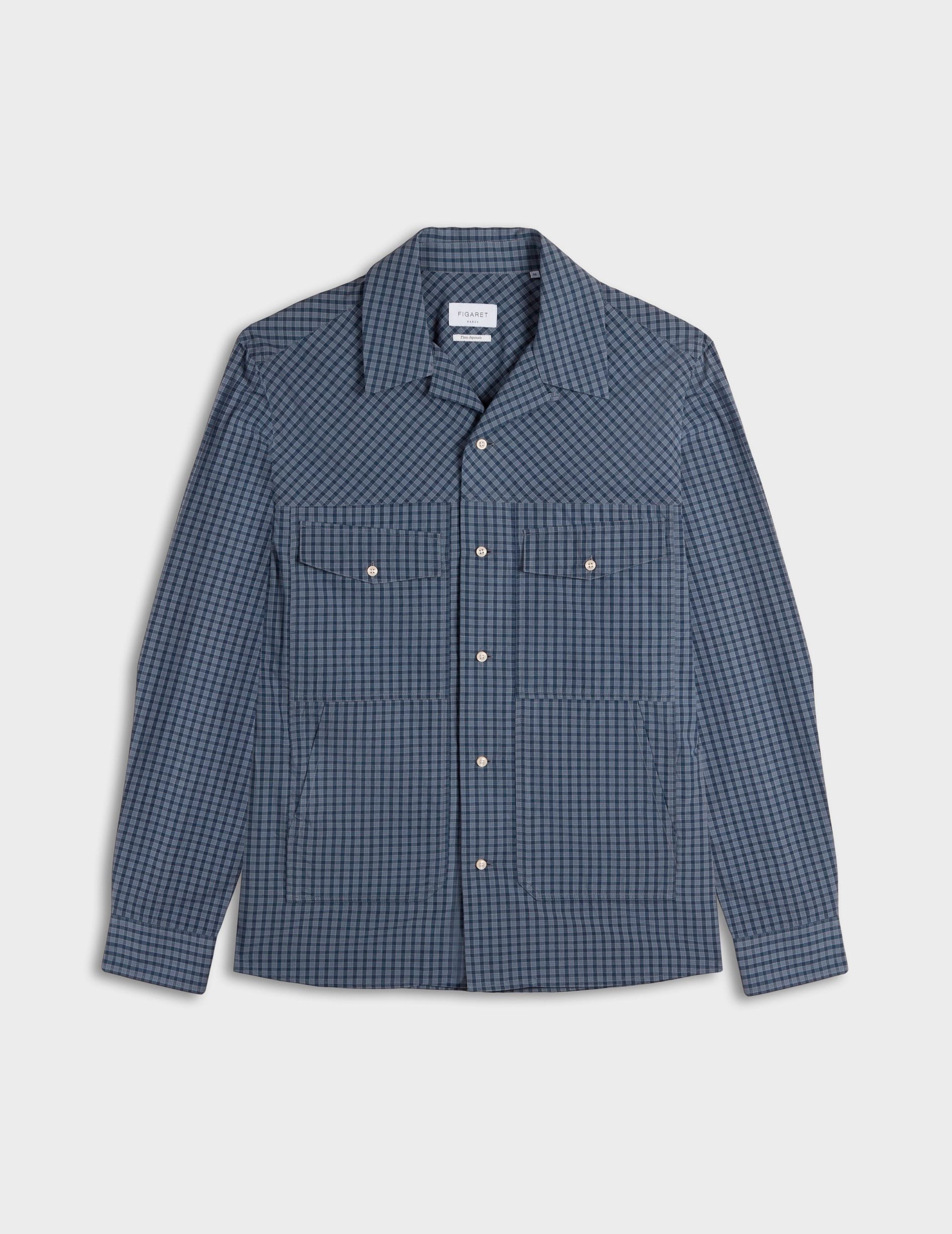 Blue check Pharell shirt - Poplin - Shark Collar