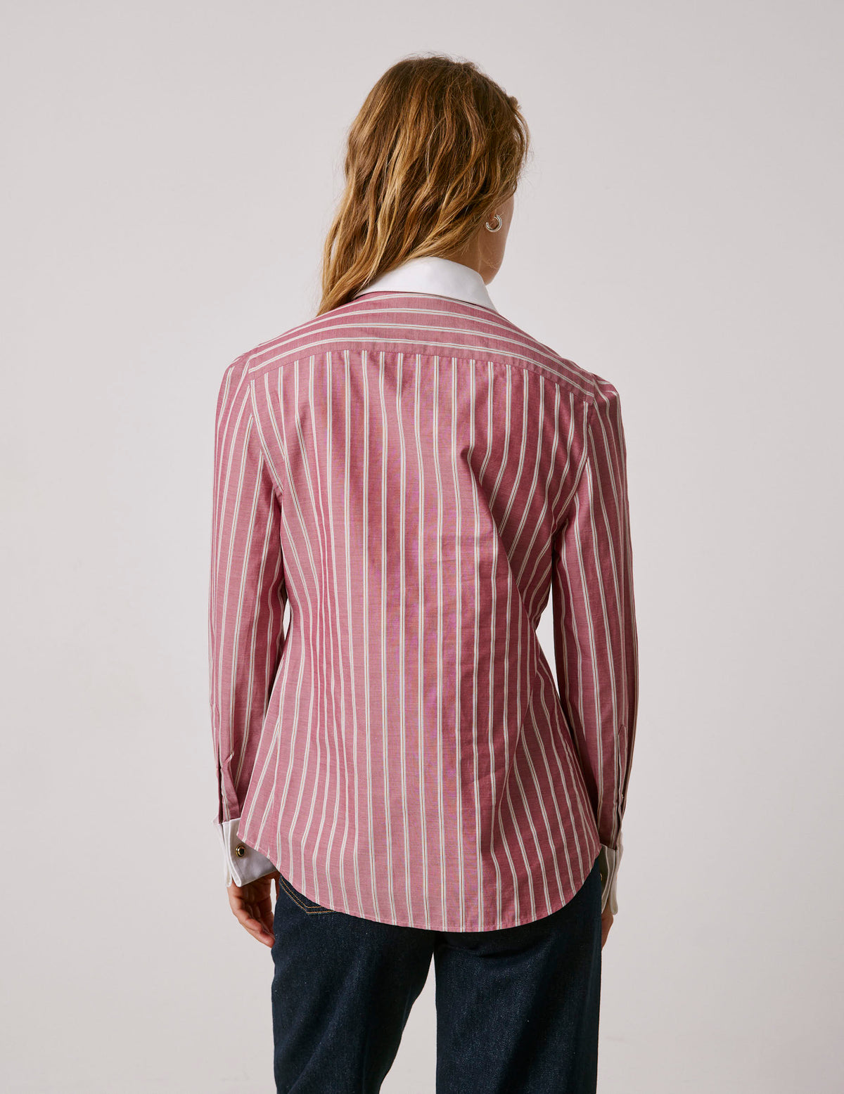 Blouse popover Poppy rayée rouge - Popeline - Col Chemise - Poignets Mousquetaires