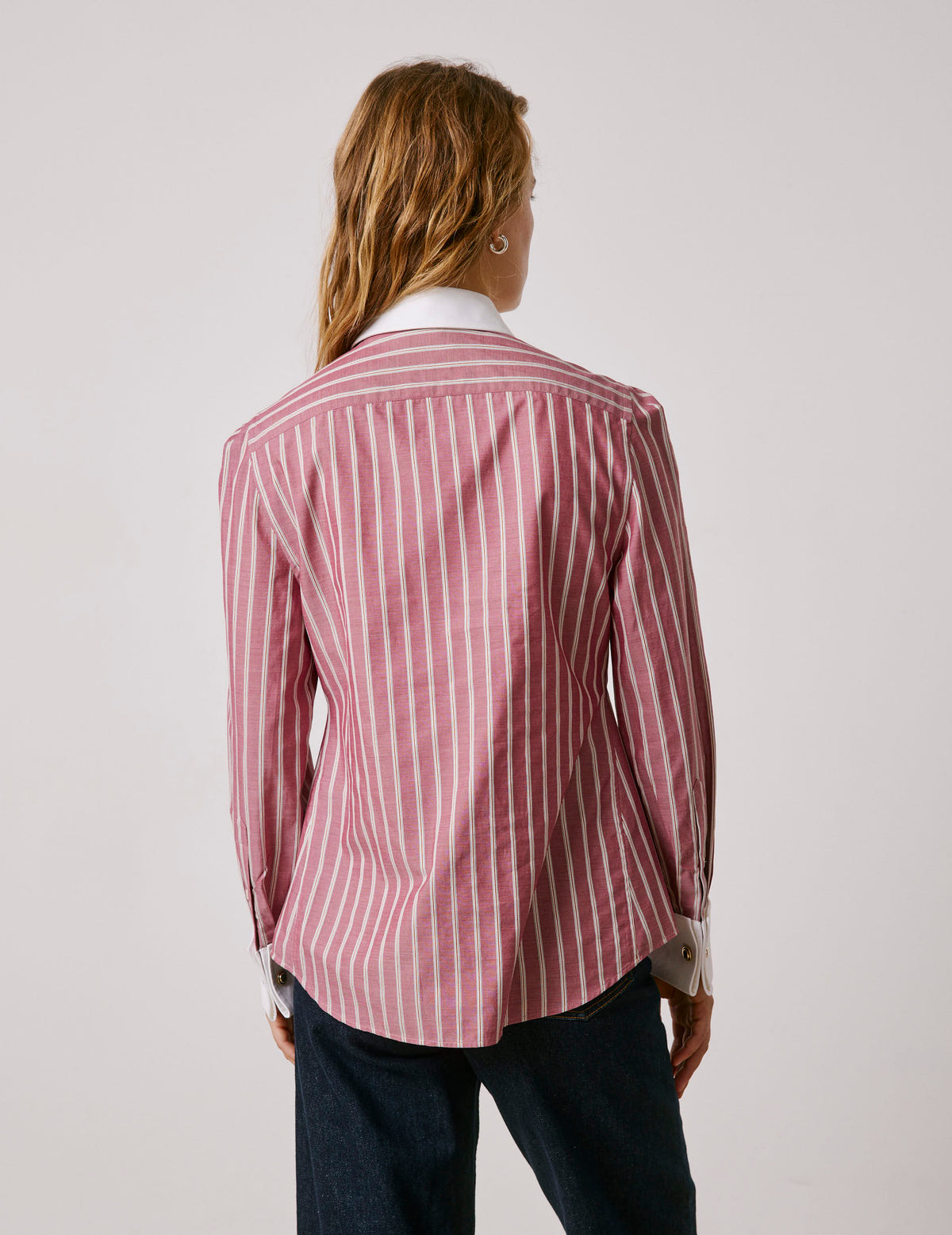 Blouse popover Poppy rayée rouge - Popeline - Col Chemise - Poignets Mousquetaires