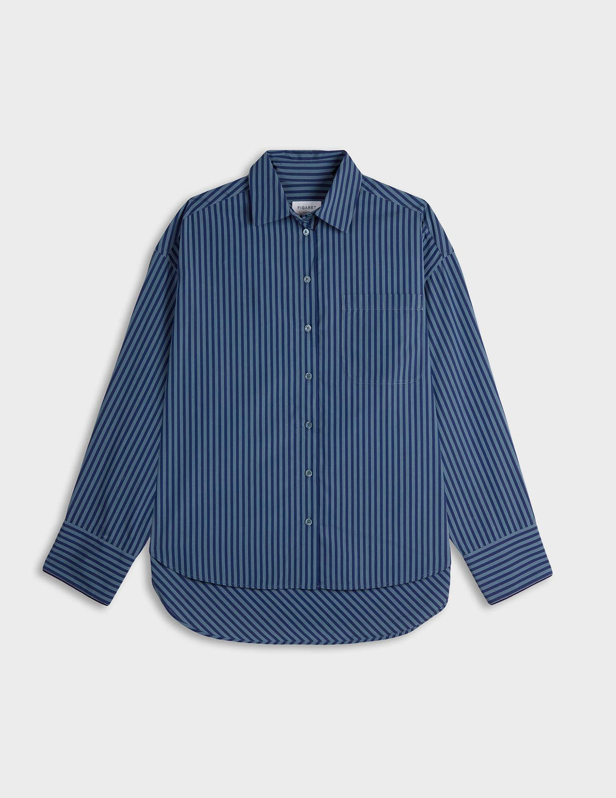 Chemise oversize Soffy rayée bleue - Popeline - Col Chemise
