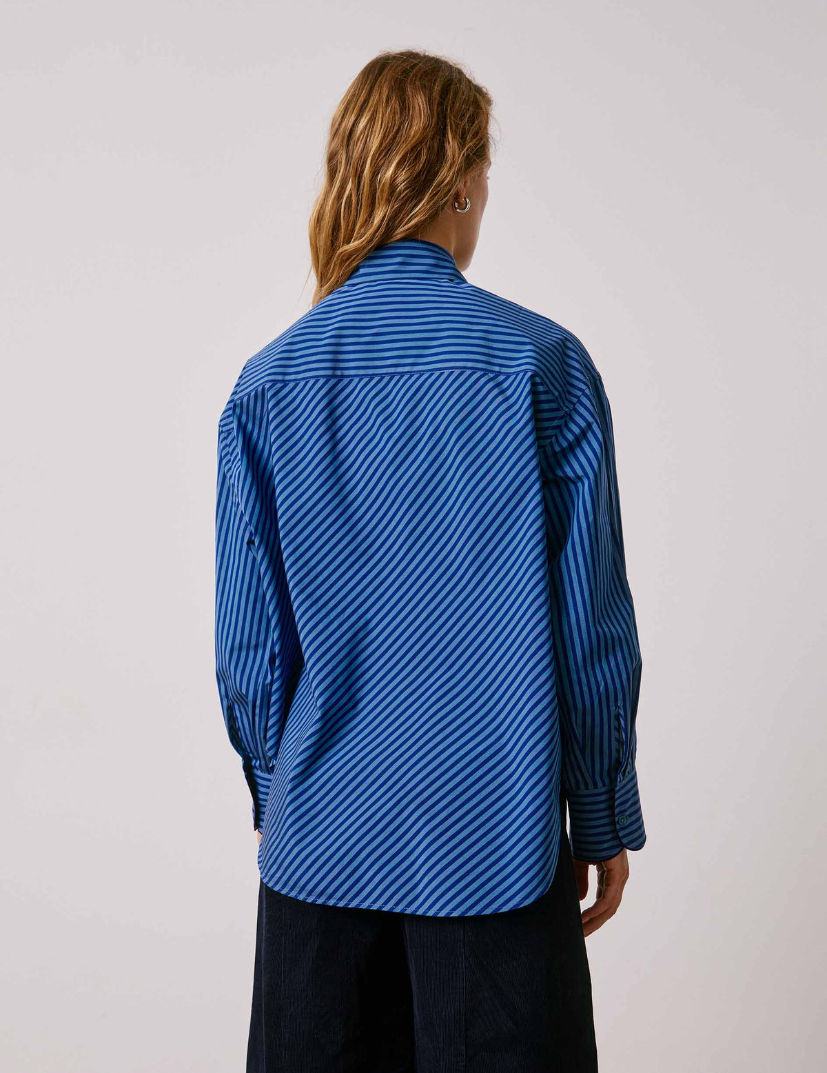 Chemise oversize Soffy rayée bleue - Popeline - Col Chemise