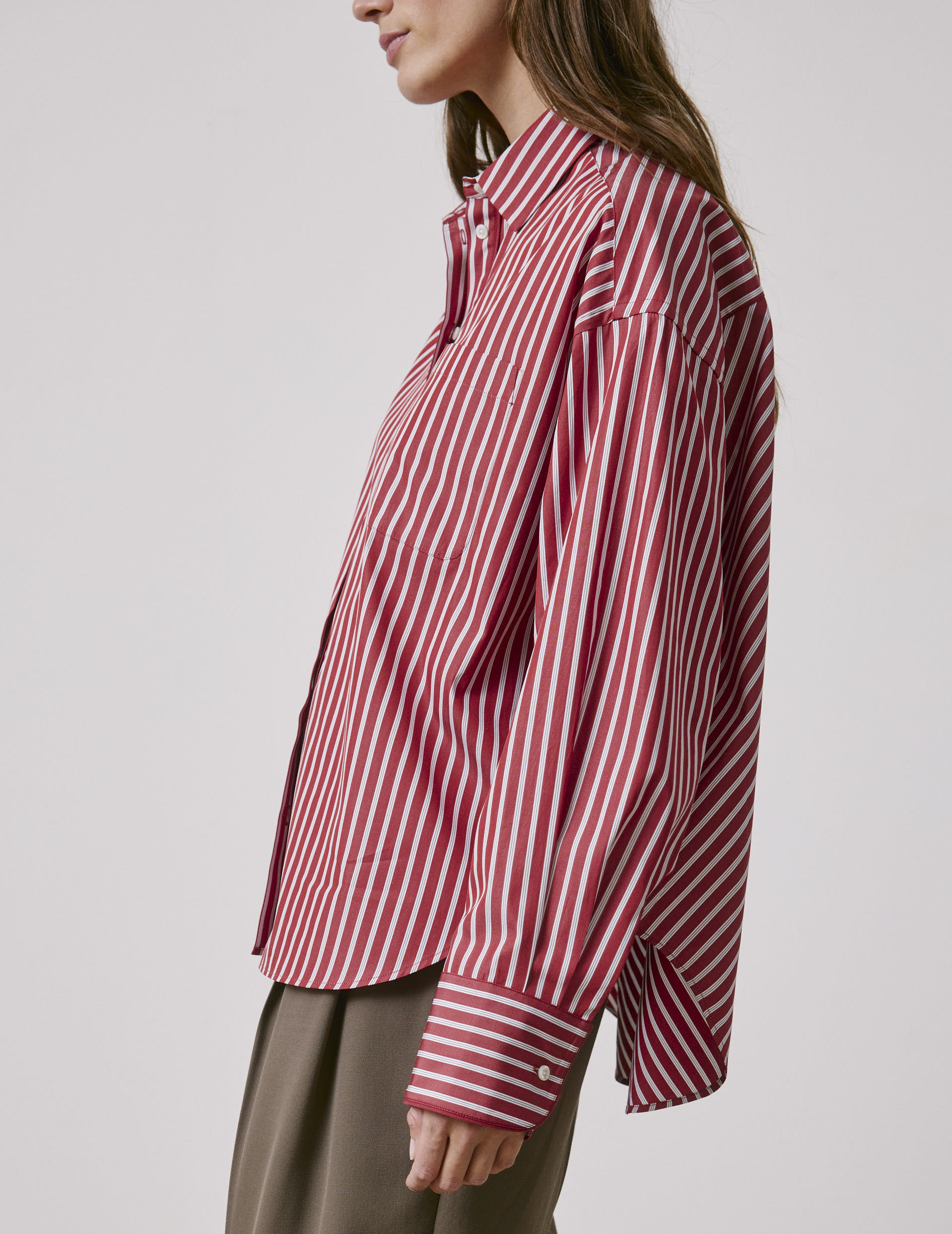Chemise oversize Soffy rayée rouge - Popeline - Col Chemise