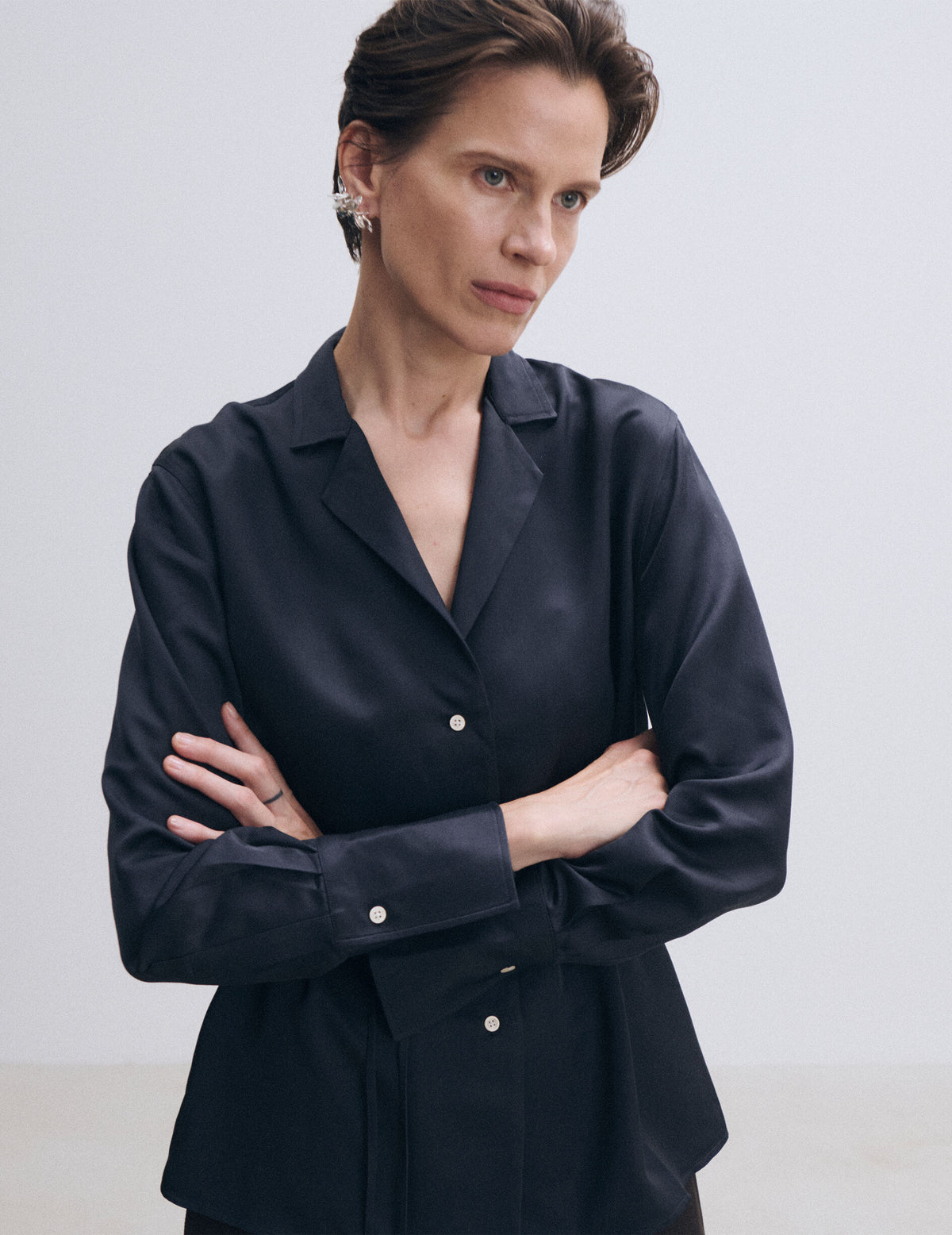 Navy blue Paz shirt - Viscose - Suit Collar