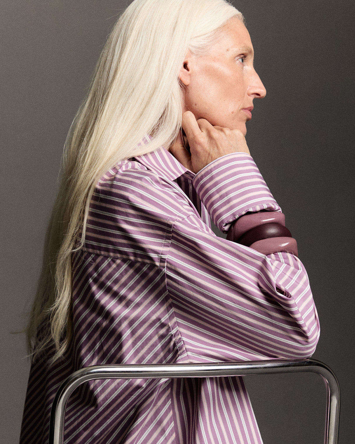 Chemise oversize Soffy rayée rose et violet - Popeline - Col Chemise