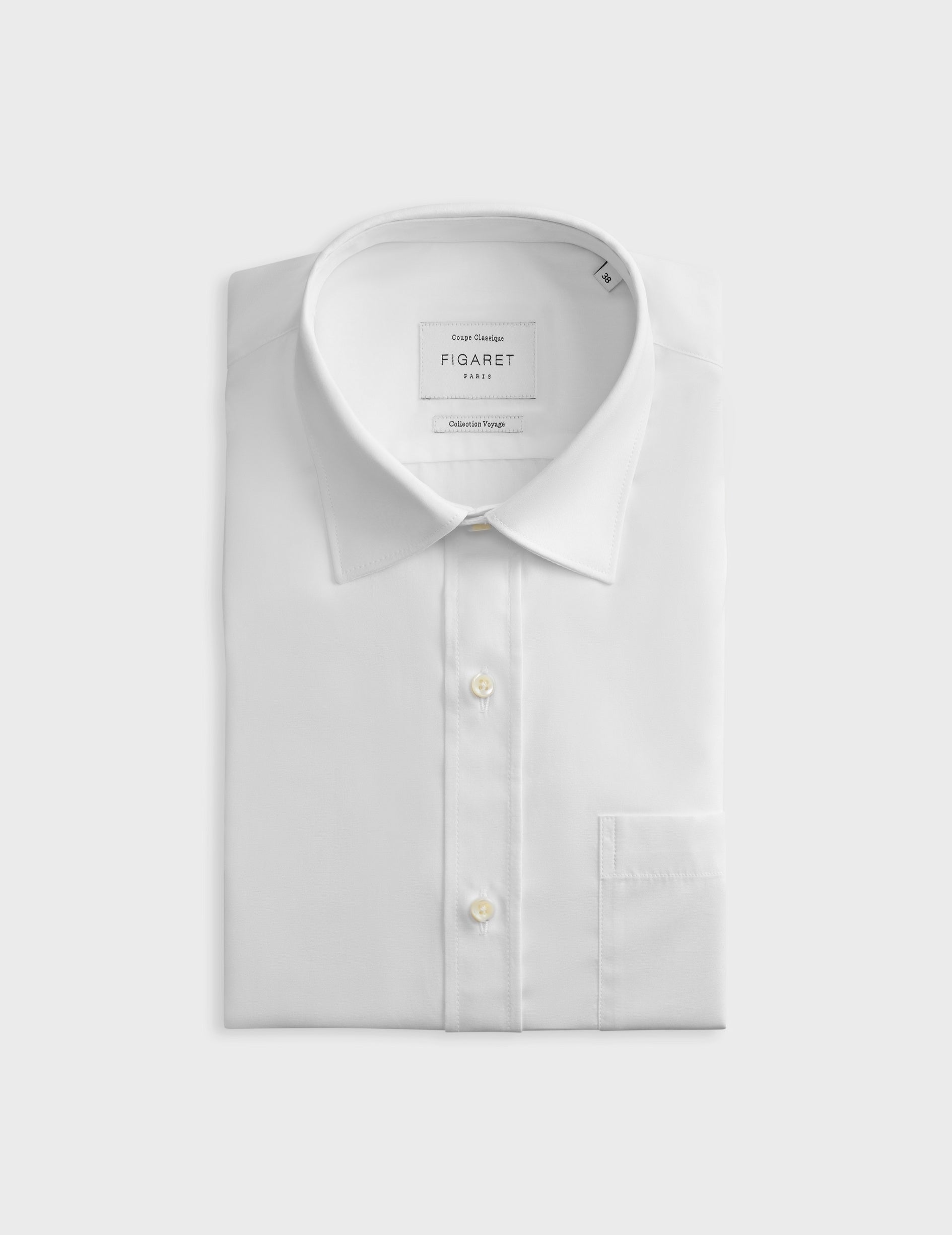Chemise Classique Voyage blanche - Popeline - Col Figaret - Repassage facile