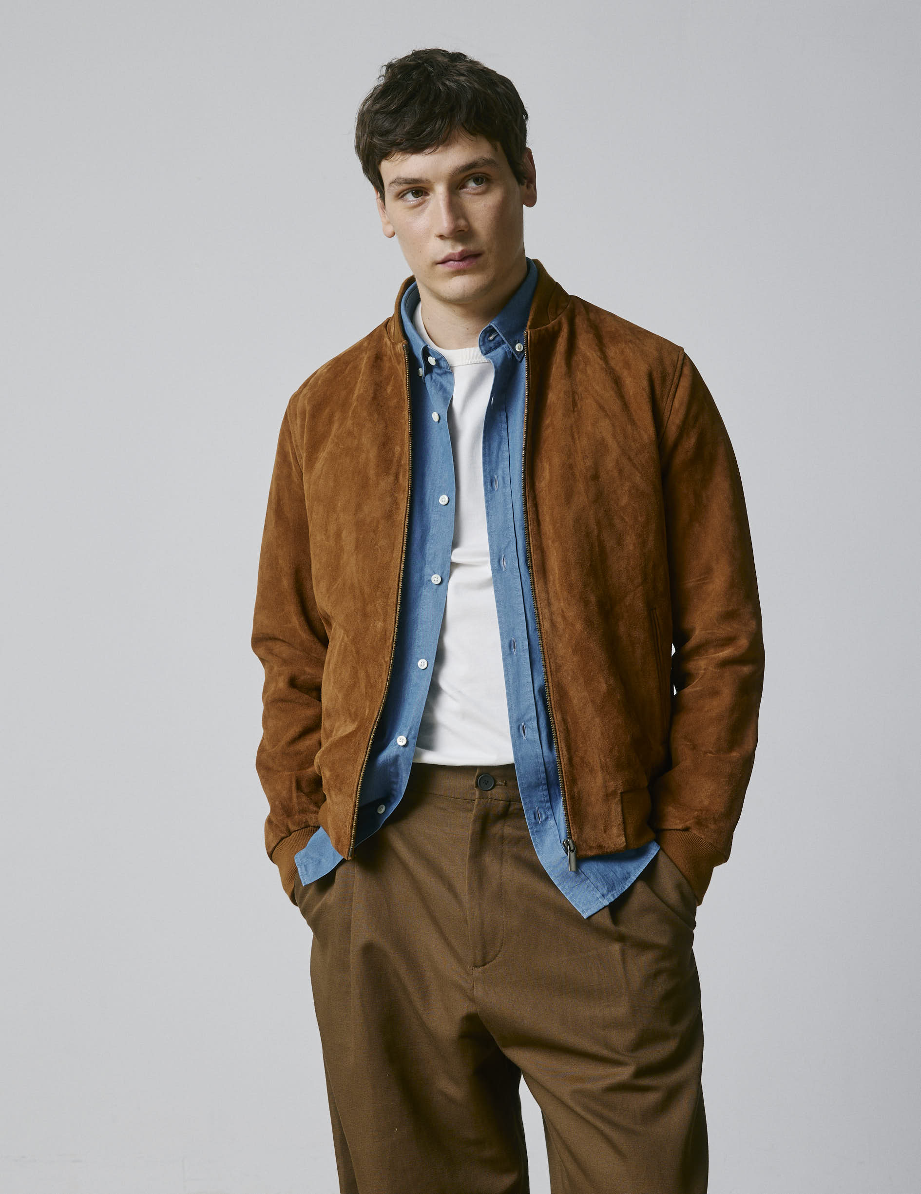 Camel suede Leo teddy jacket