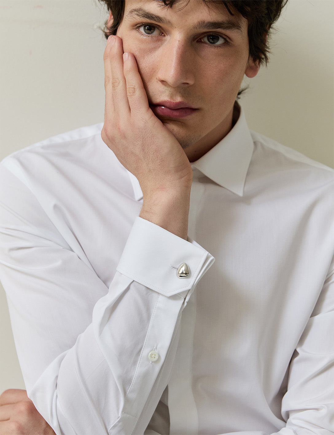 Chemise Semi-ajustée gorge cachée blanche - Popeline - Col Figaret - Poignets Mousquetaires