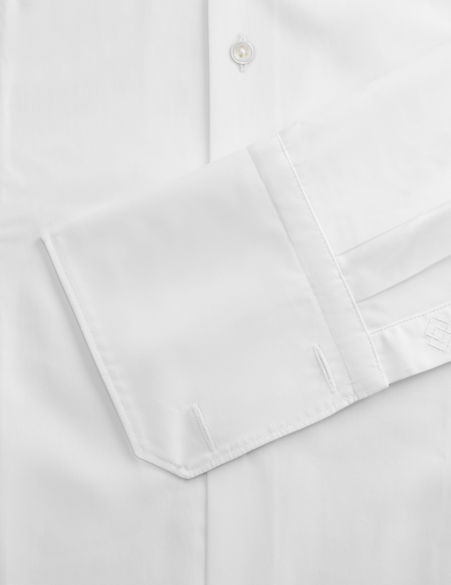 Chemise Ajustée blanche - Popeline - Col Figaret - Poignets Mousquetaires