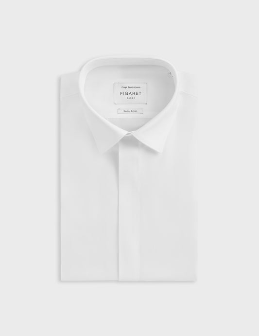 Semi-fitted white hidden throat shirt - Poplin - Figaret Collar
