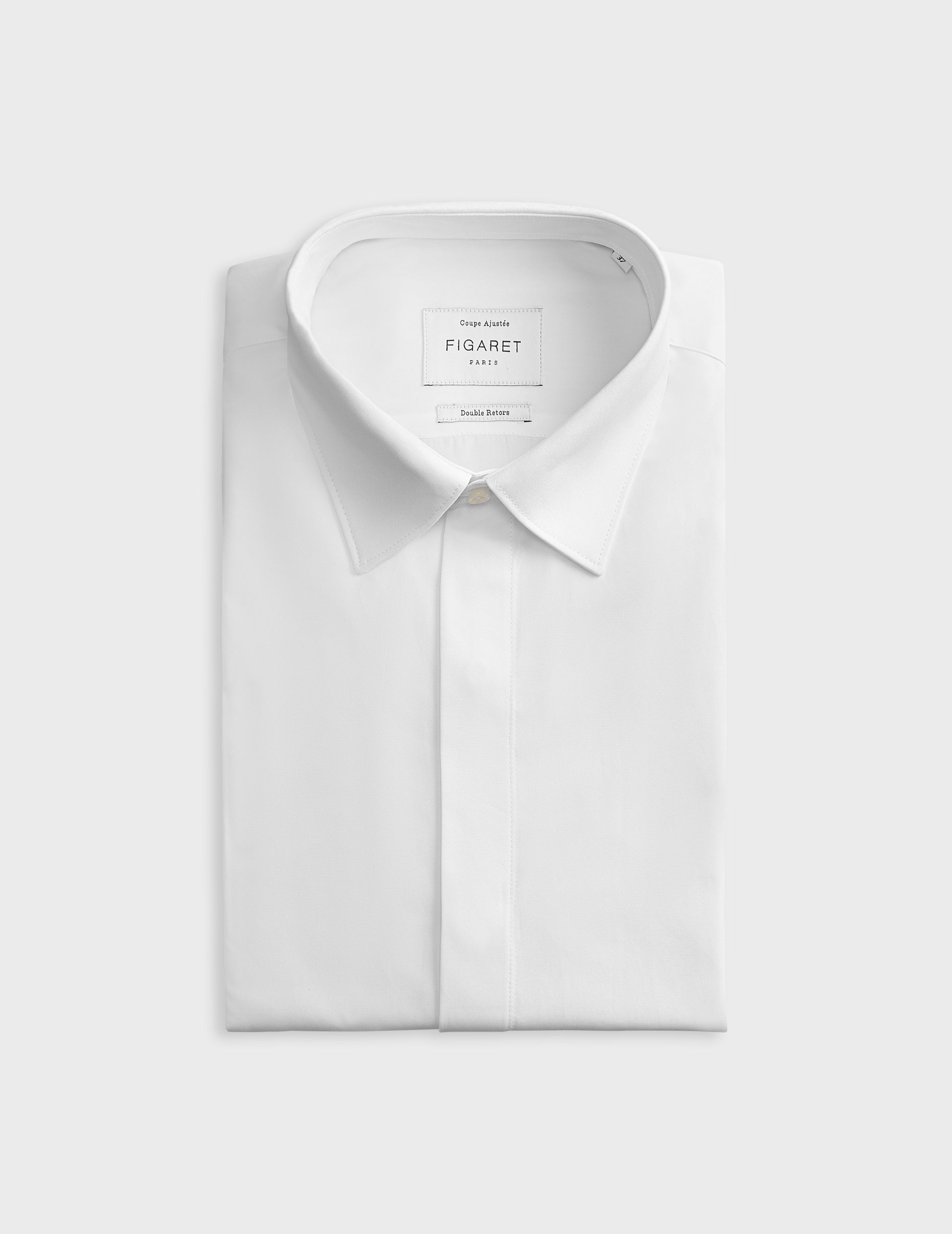 Fitted white concealed throat shirt - Poplin - Figaret Collar - French Cuffs