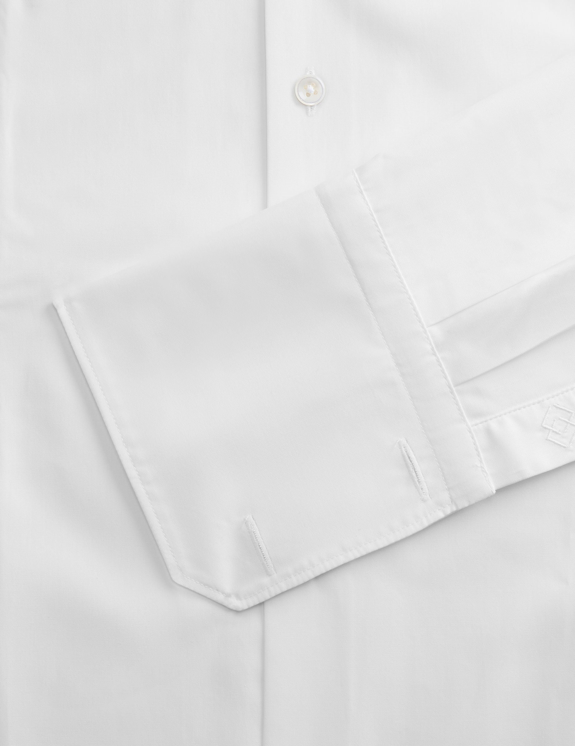 Chemise Ajustée blanche - Popeline - Col Italien - Poignets Mousquetaires