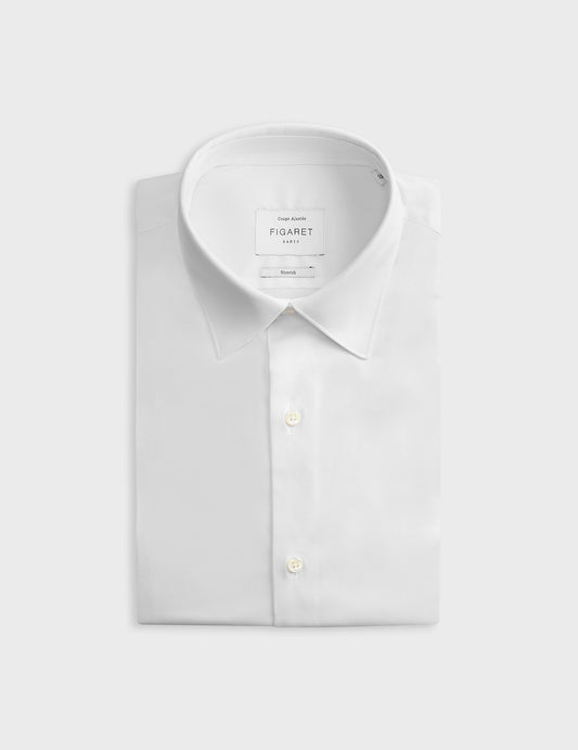 Fitted white stretch shirt - Poplin - Figaret Collar