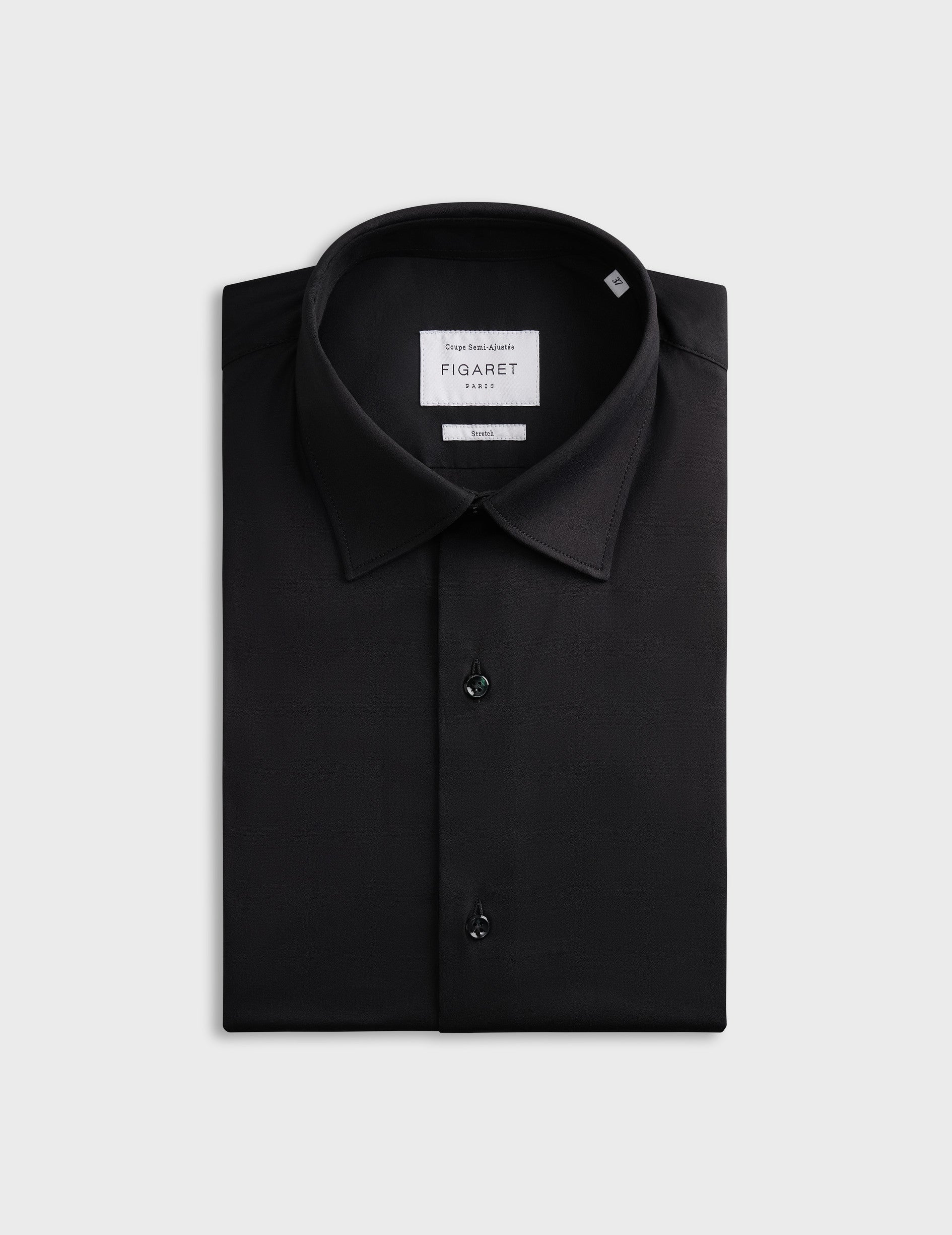 Semi-fitted black stretch shirt - Poplin