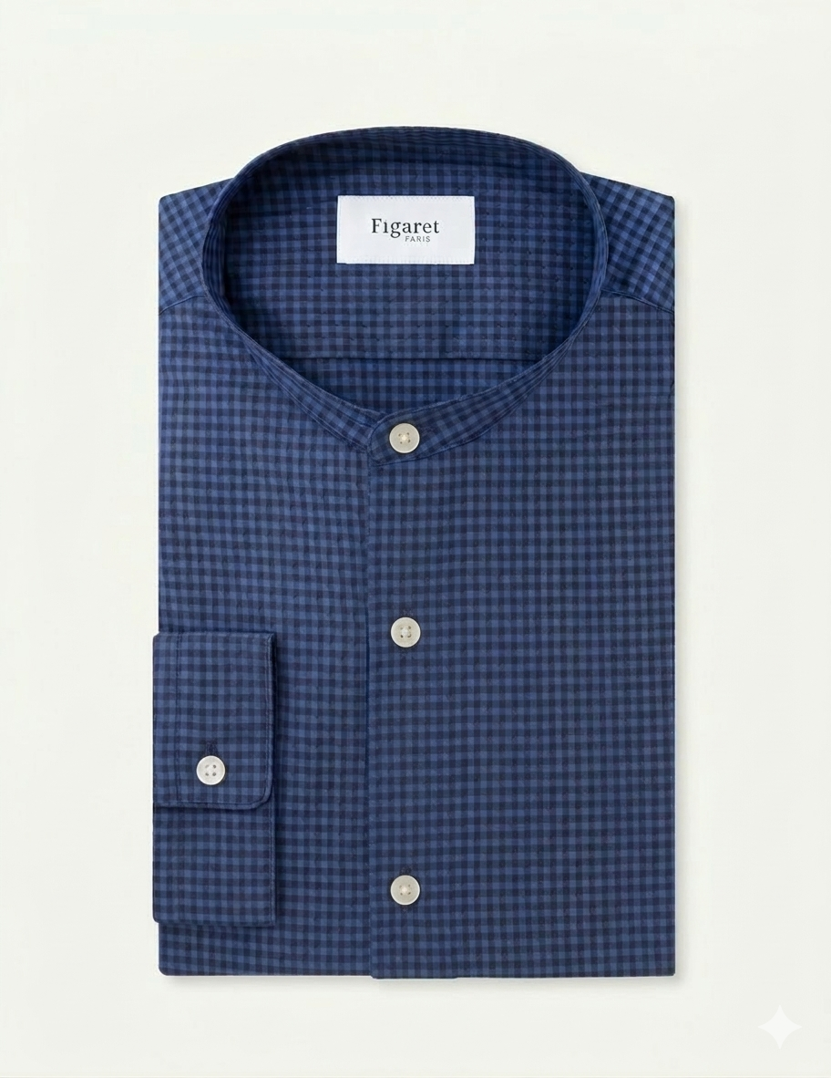 Semi-fitted shirt with blue checks - Jacquard - Officer Collar