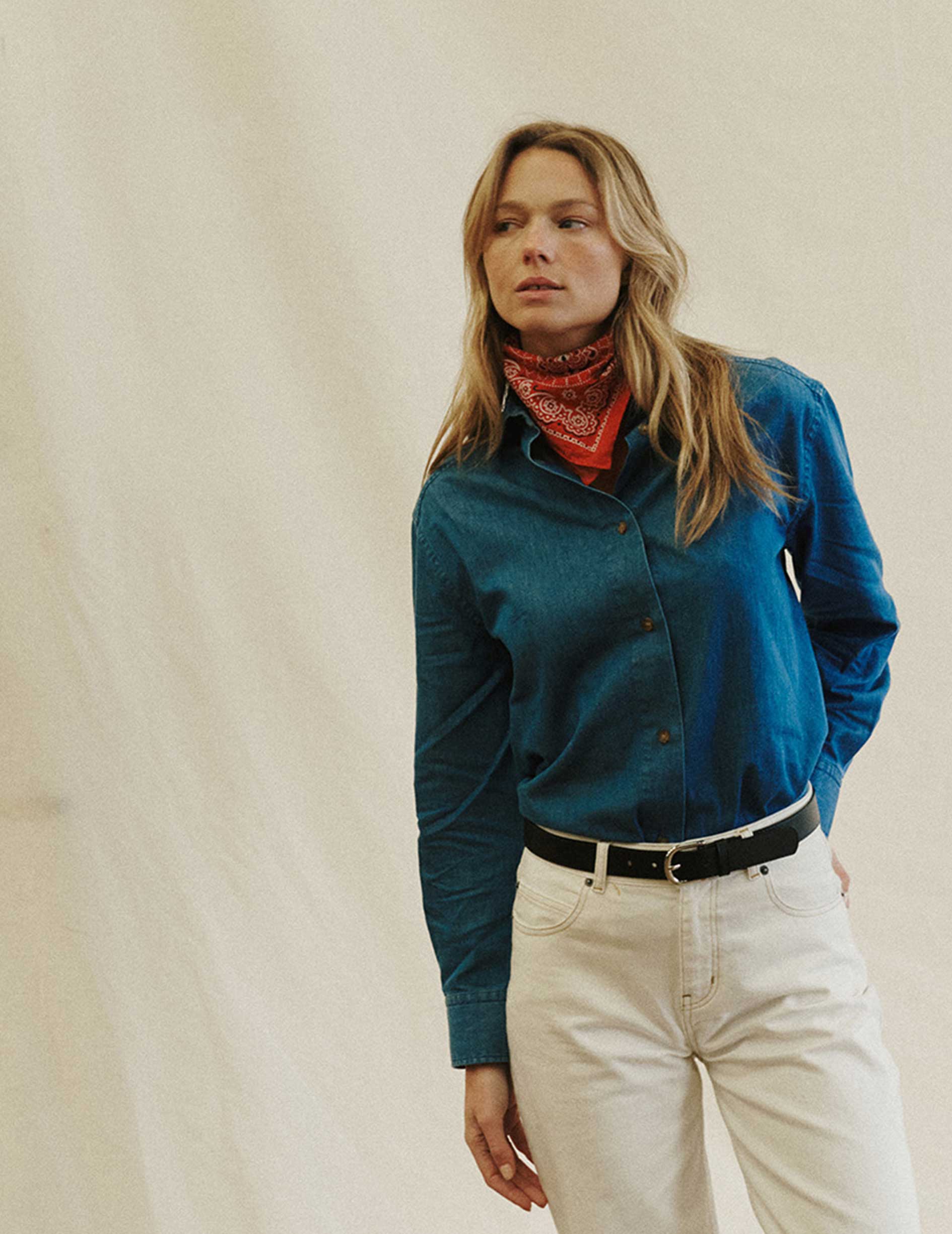 Chemise Léanna en denim bleu - Denim - Col Chemise