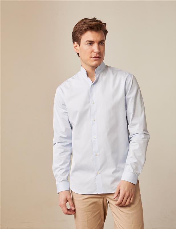 Chemise semi-ajustée bleue - Popeline - Col Inversé