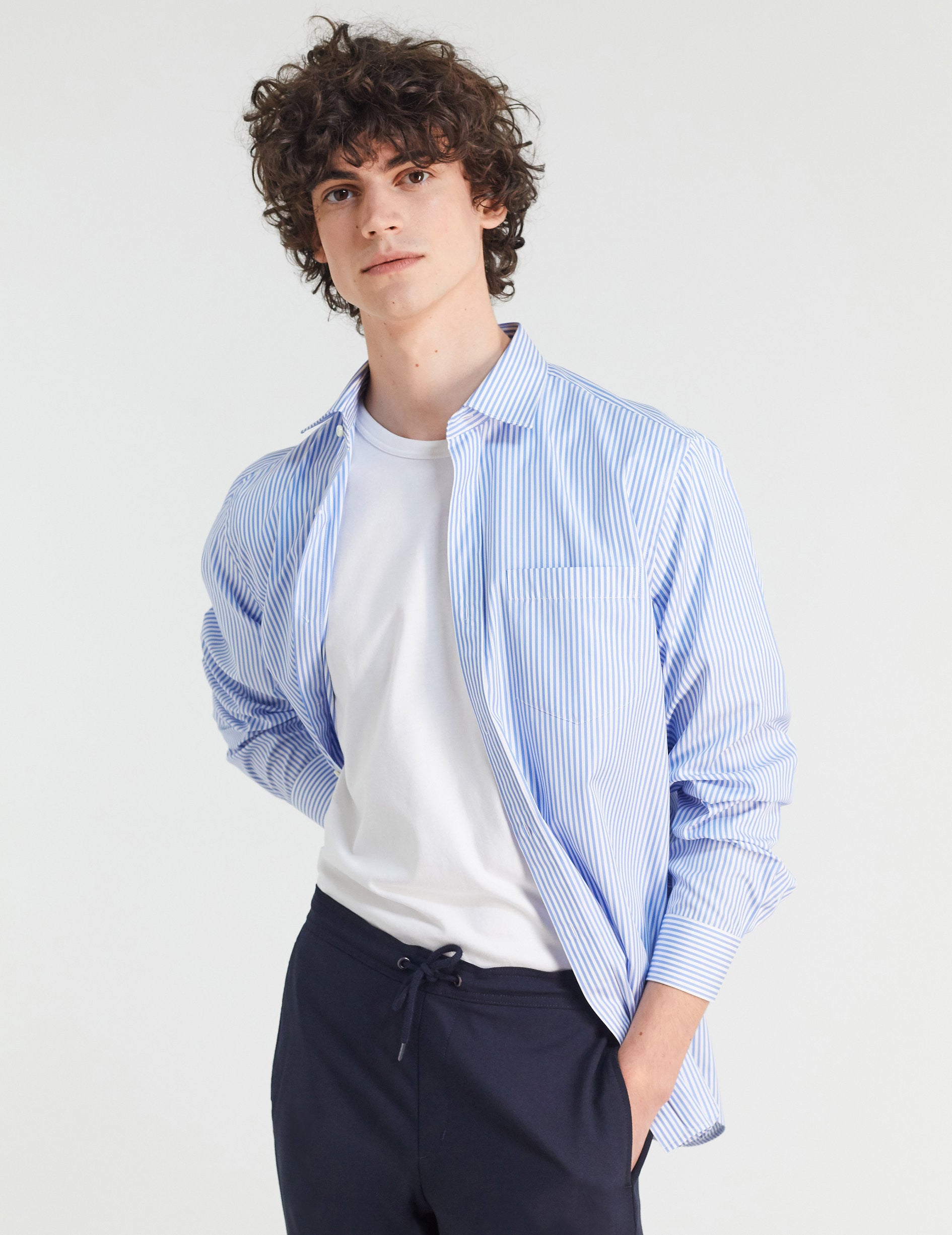 Chemise Classique rayée bleue - Popeline - Col Figaret