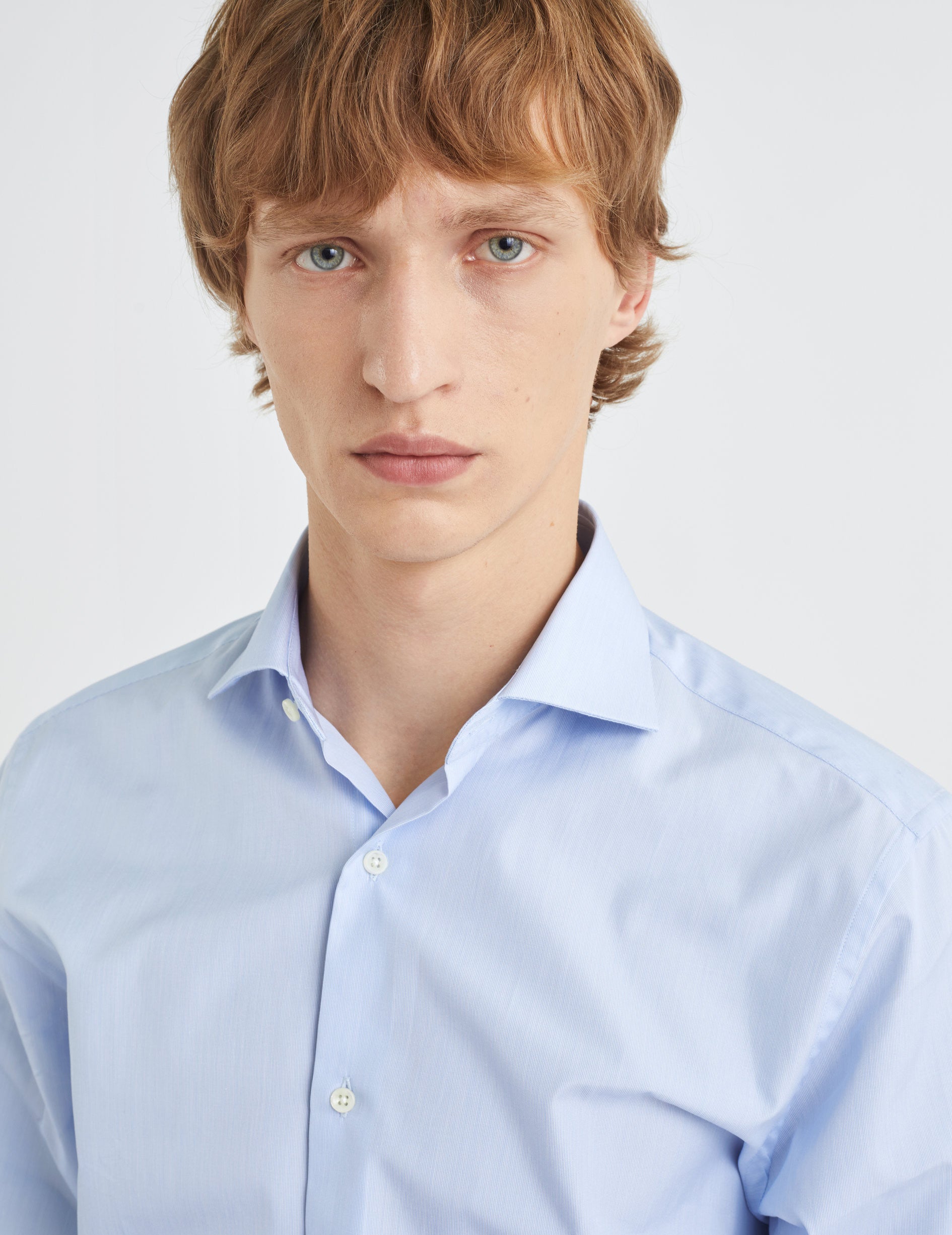 Chemise Semi-ajustée rayée bleue - Popeline - Col Italien