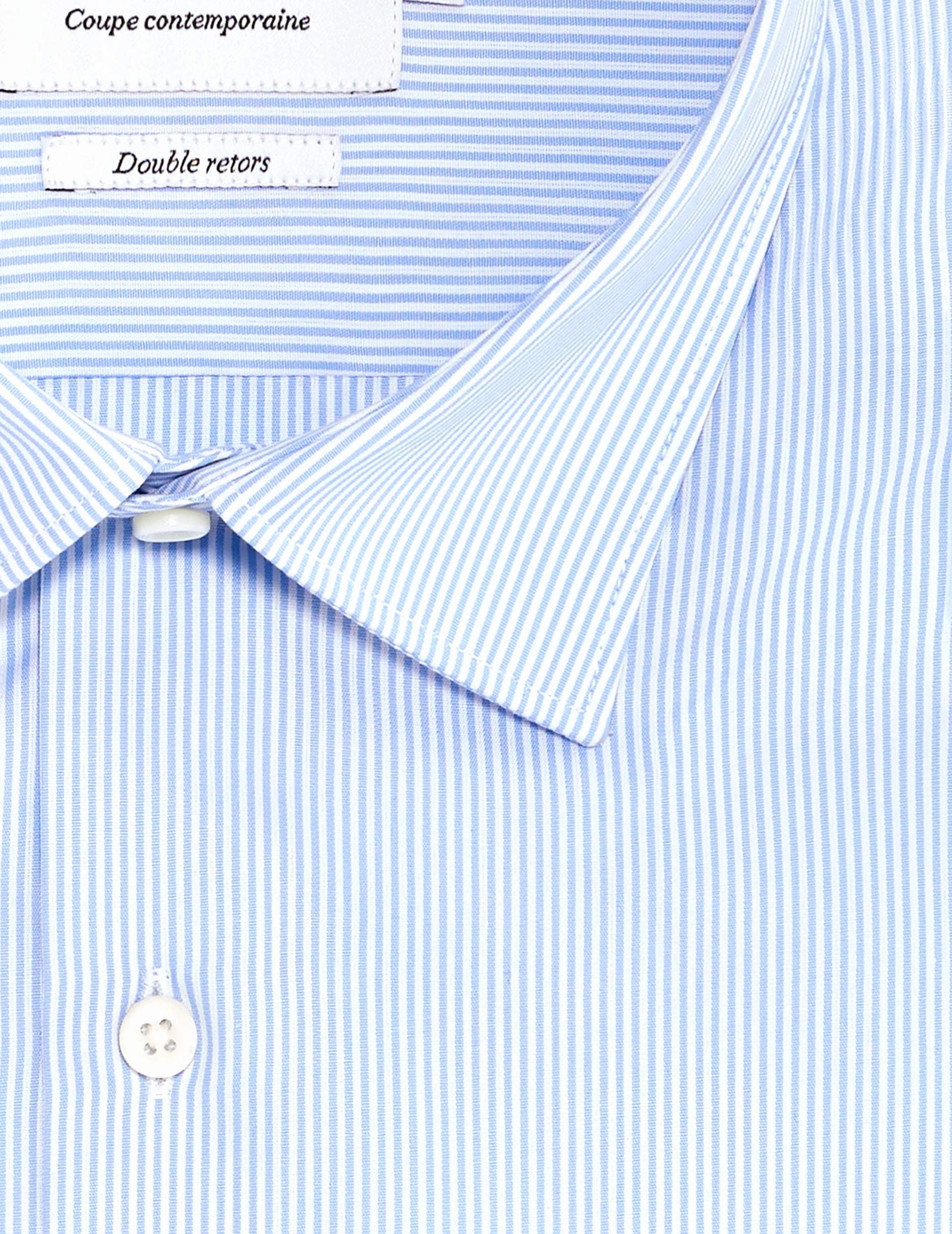 Chemise Semi-ajustée rayée bleue - Popeline - Col Figaret - Poignets Mousquetaires