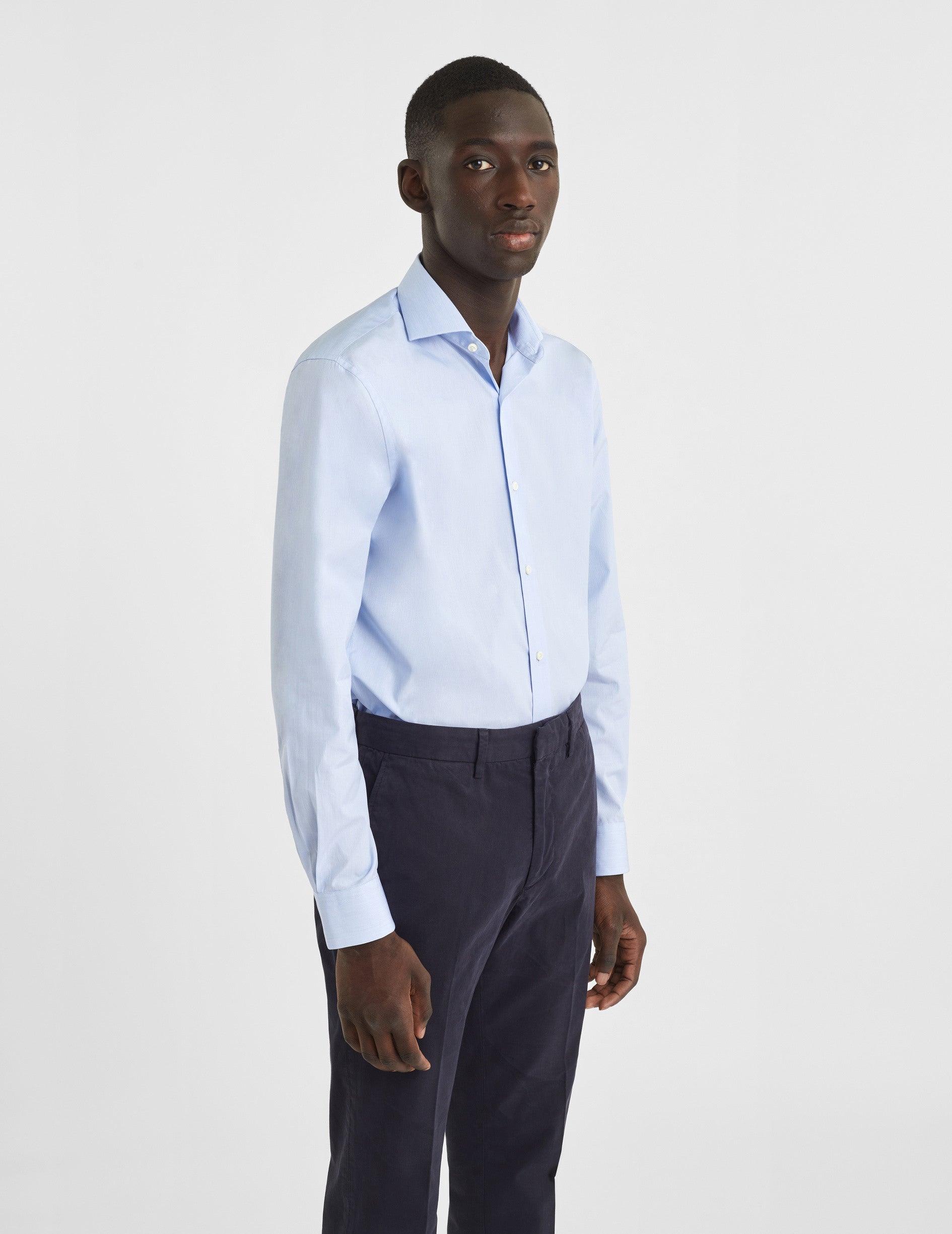 Chemise Classique rayée bleue - Popeline - Col Italien