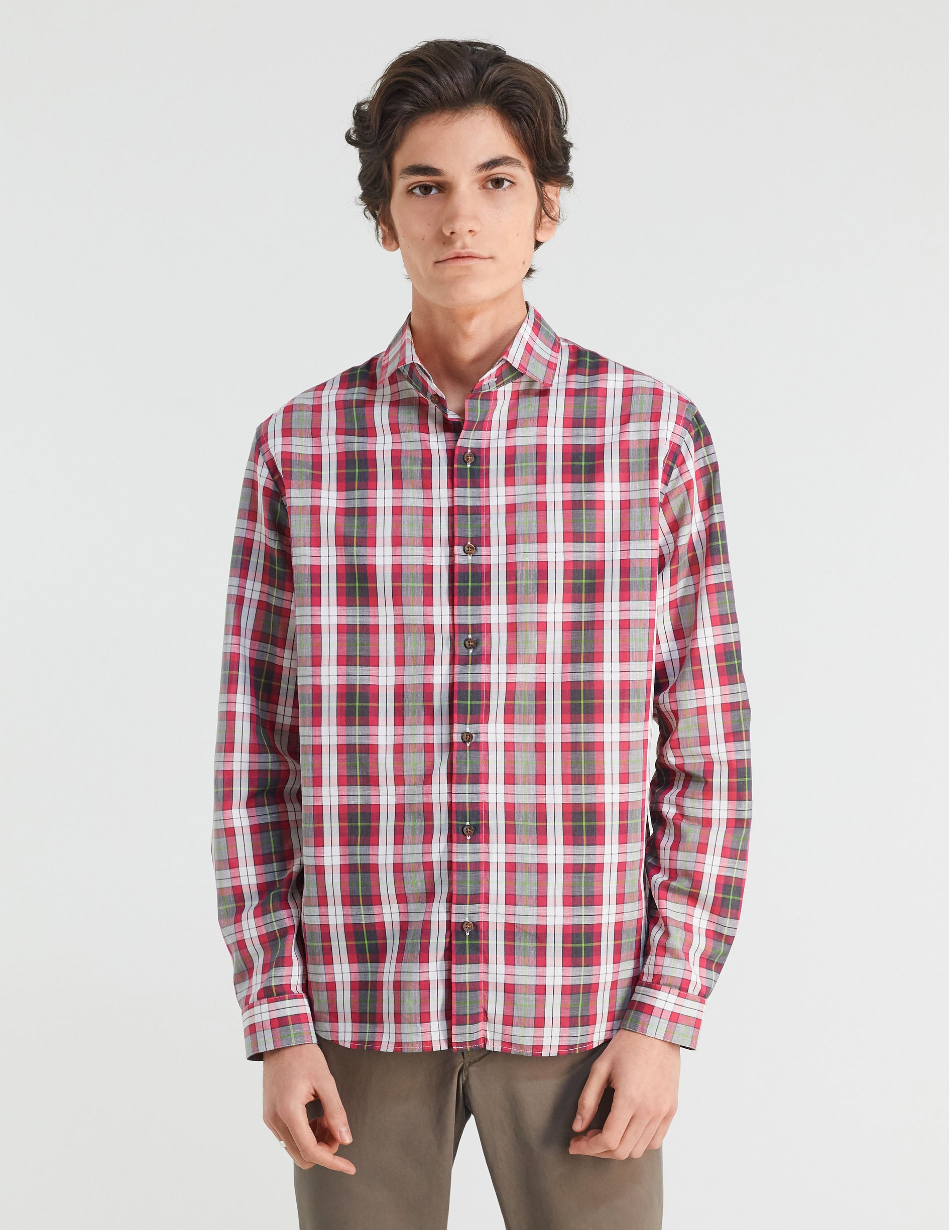 Aristote shirt with pink checks - Poplin - Italian Collar