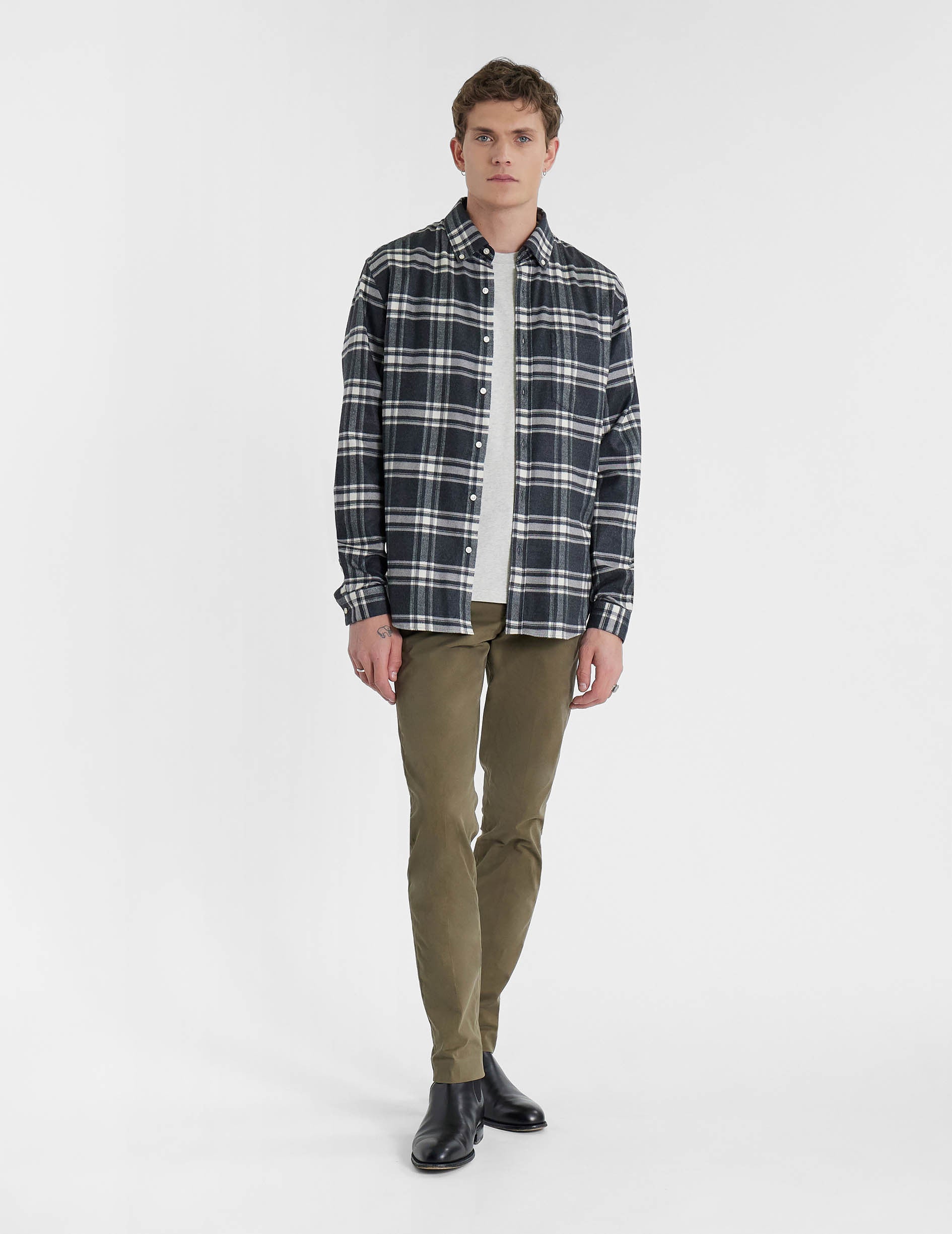 Gabriel shirt with gray checks - Flannel - American Collar