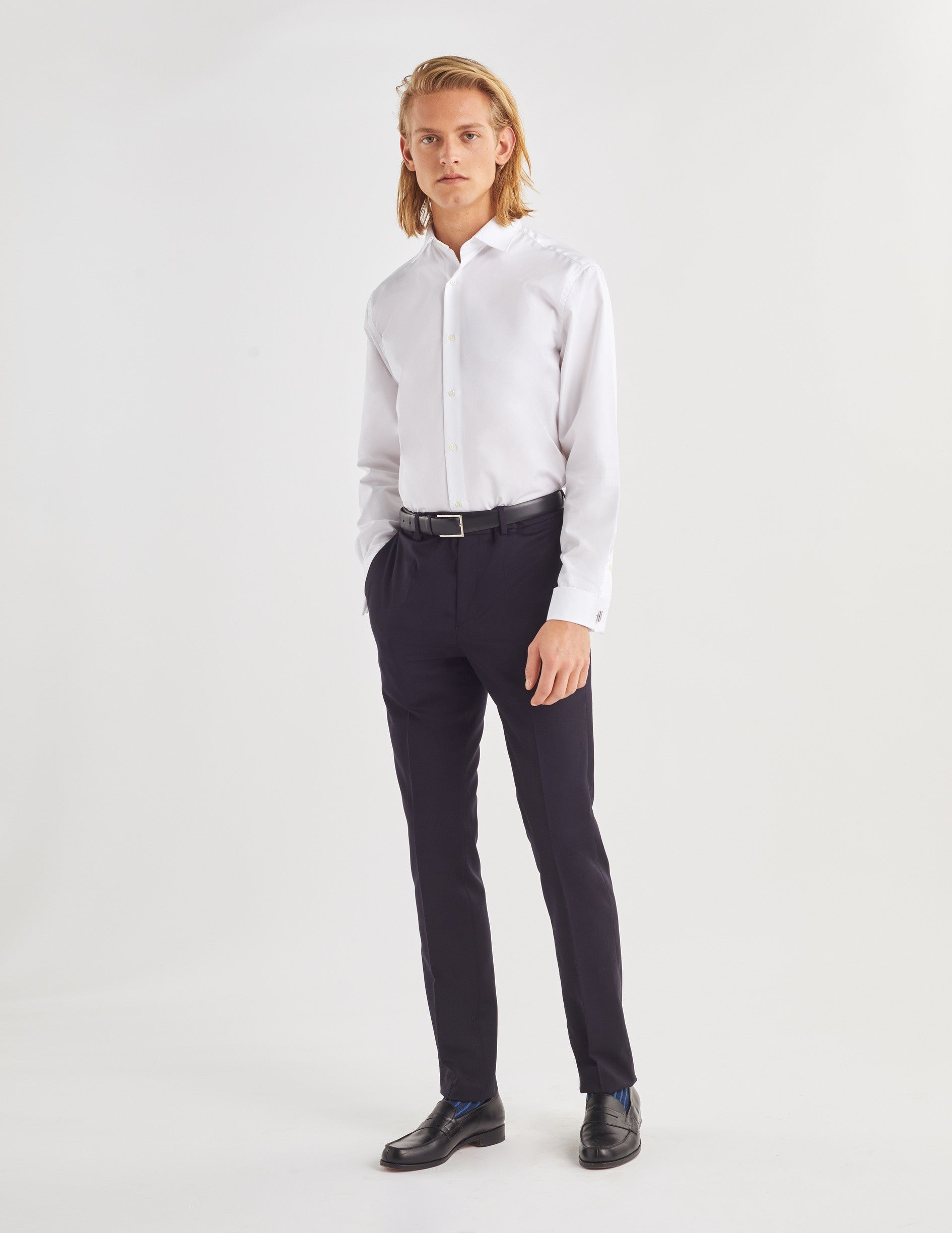 Chemise Classique blanche - Popeline - Col Figaret - Poignets Mousquetaires