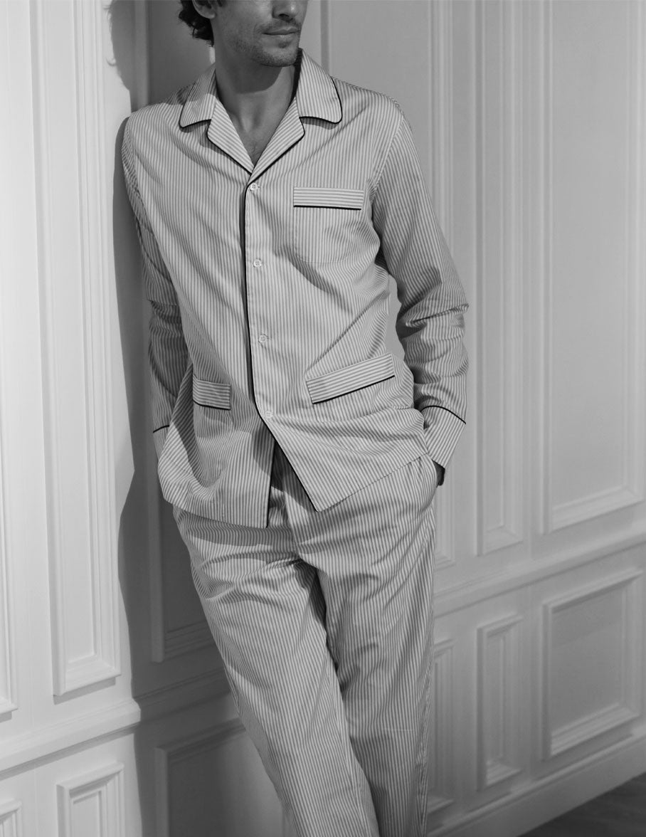 Louis pajamas in navy striped poplin