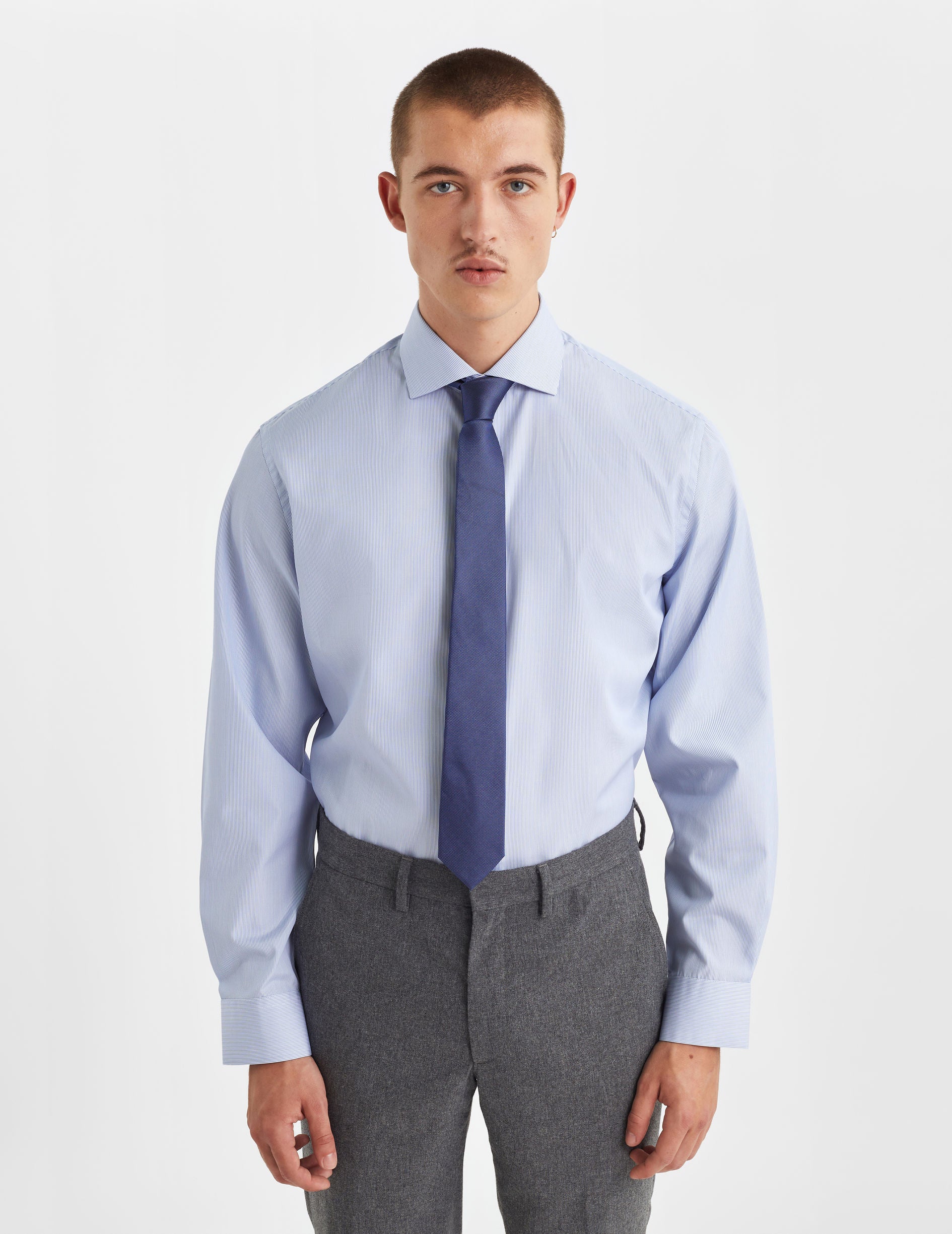 Chemise Classique rayée bleue - Popeline - Col Italien