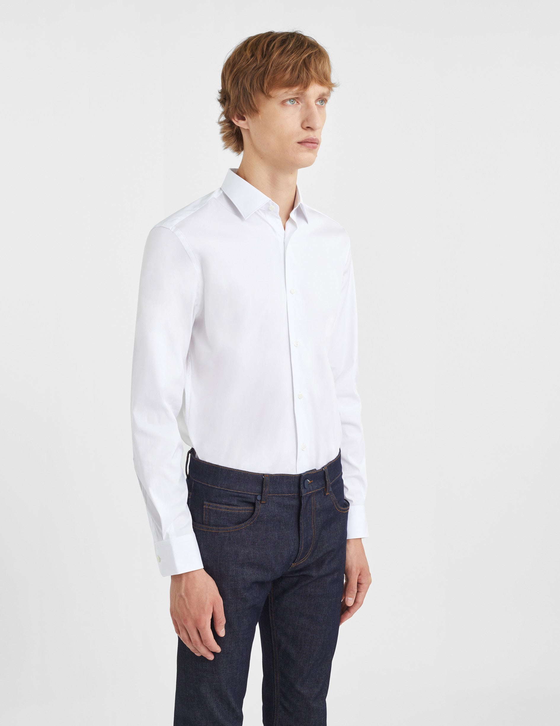 Chemise Semi-ajustée stretch blanche - Popeline - Col Figaret