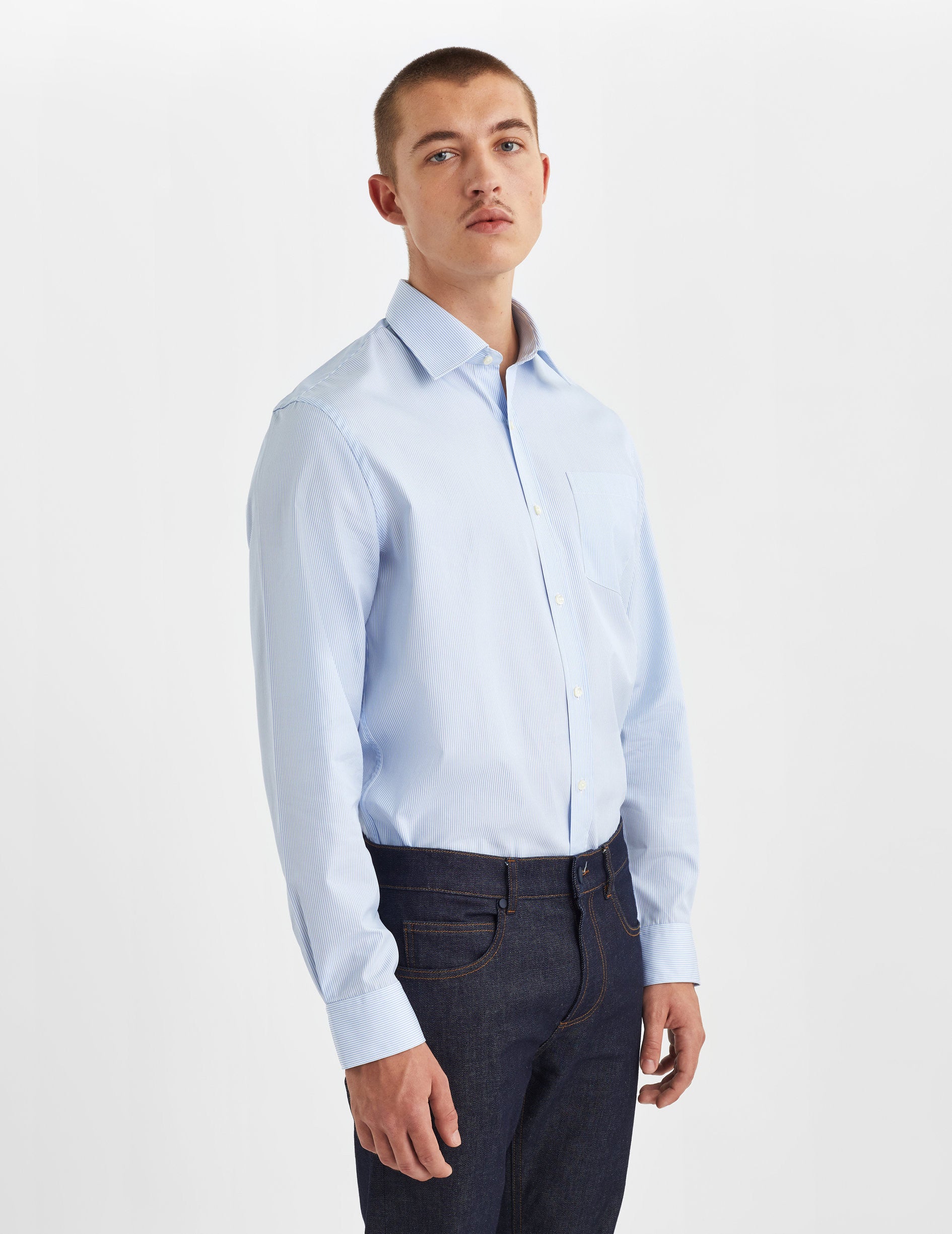 Chemise Classique rayée bleue - Popeline - Col Figaret