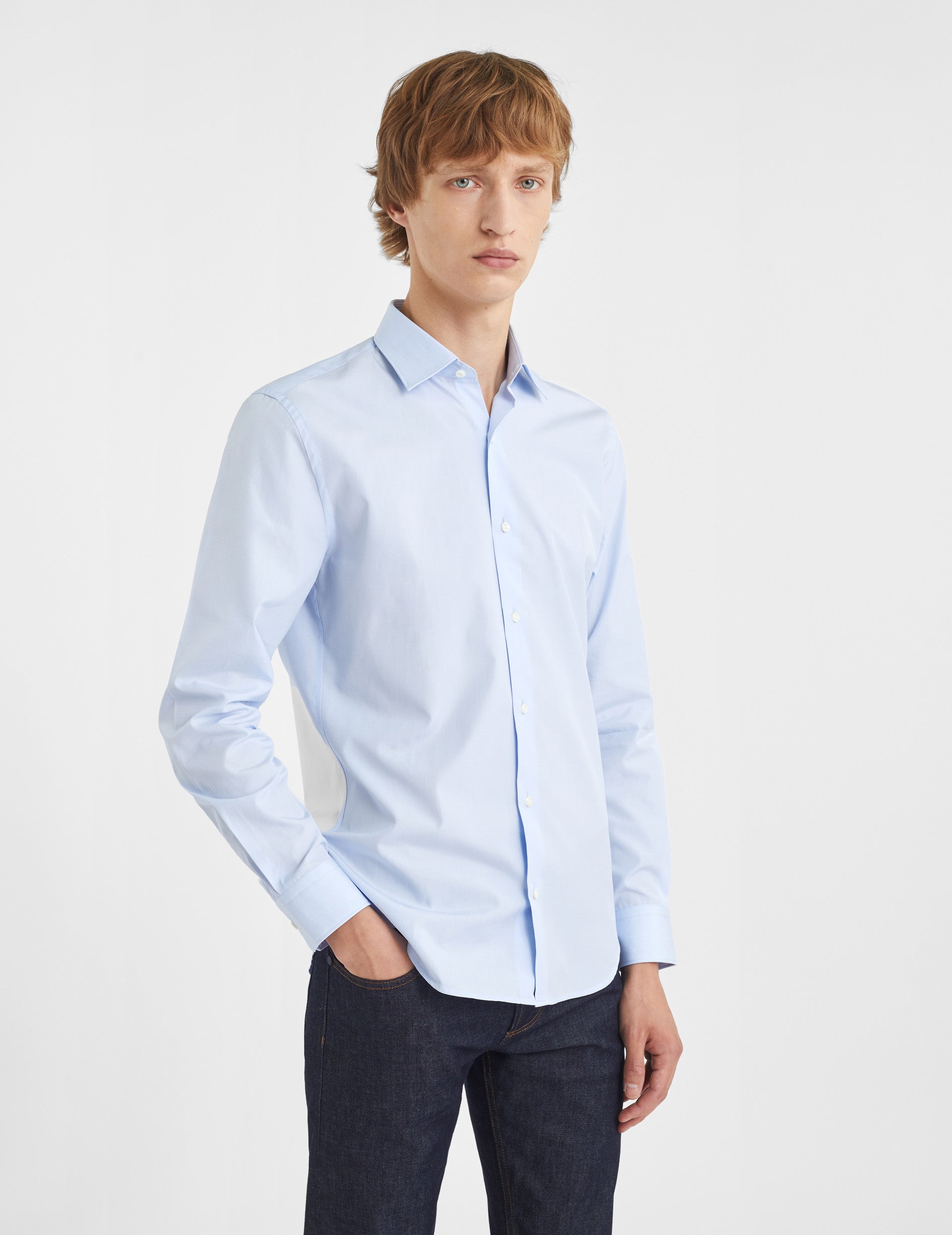 Chemise Ajustée bleue - Fil-à-fil - Col Figaret