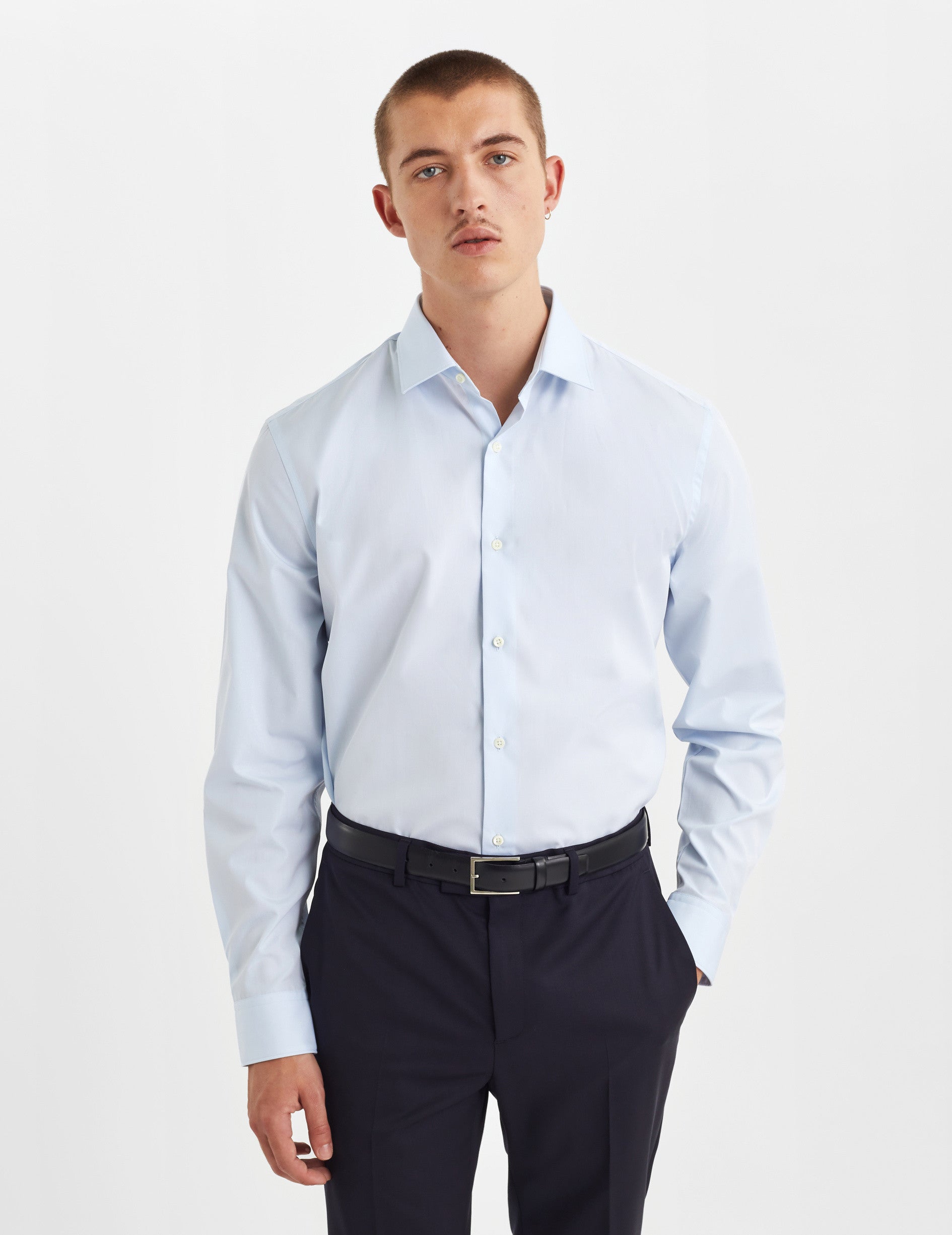 Chemise Semi-ajustée bleue - Popeline - Col Figaret
