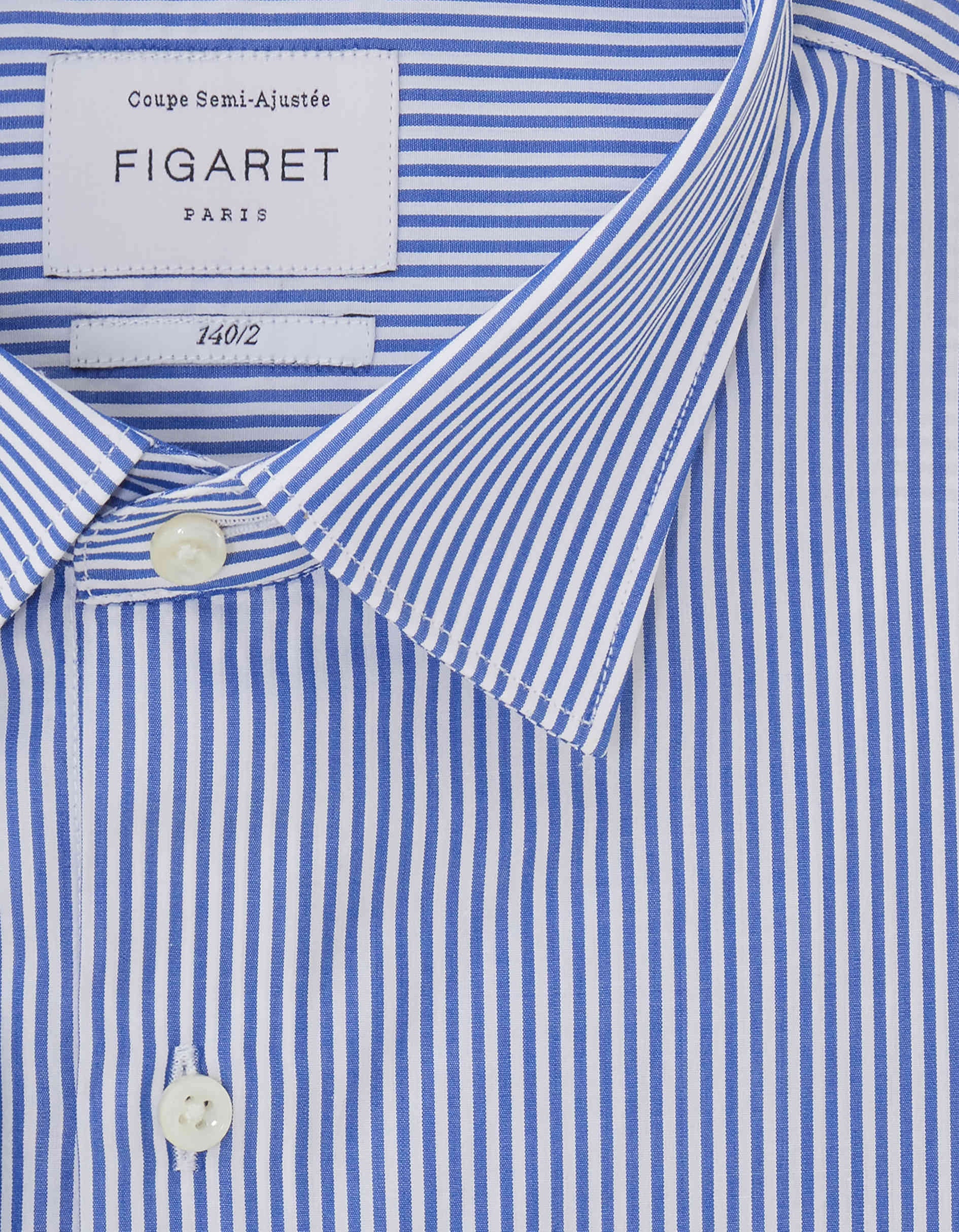Semi-fitted Prestige navy striped shirt - Poplin - Figaret Collar