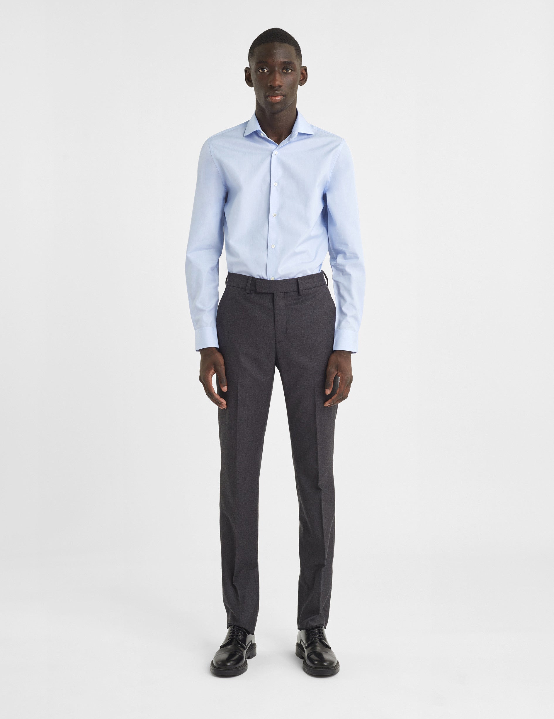 Chemise Ajustée rayée bleue - Popeline - Col Italien