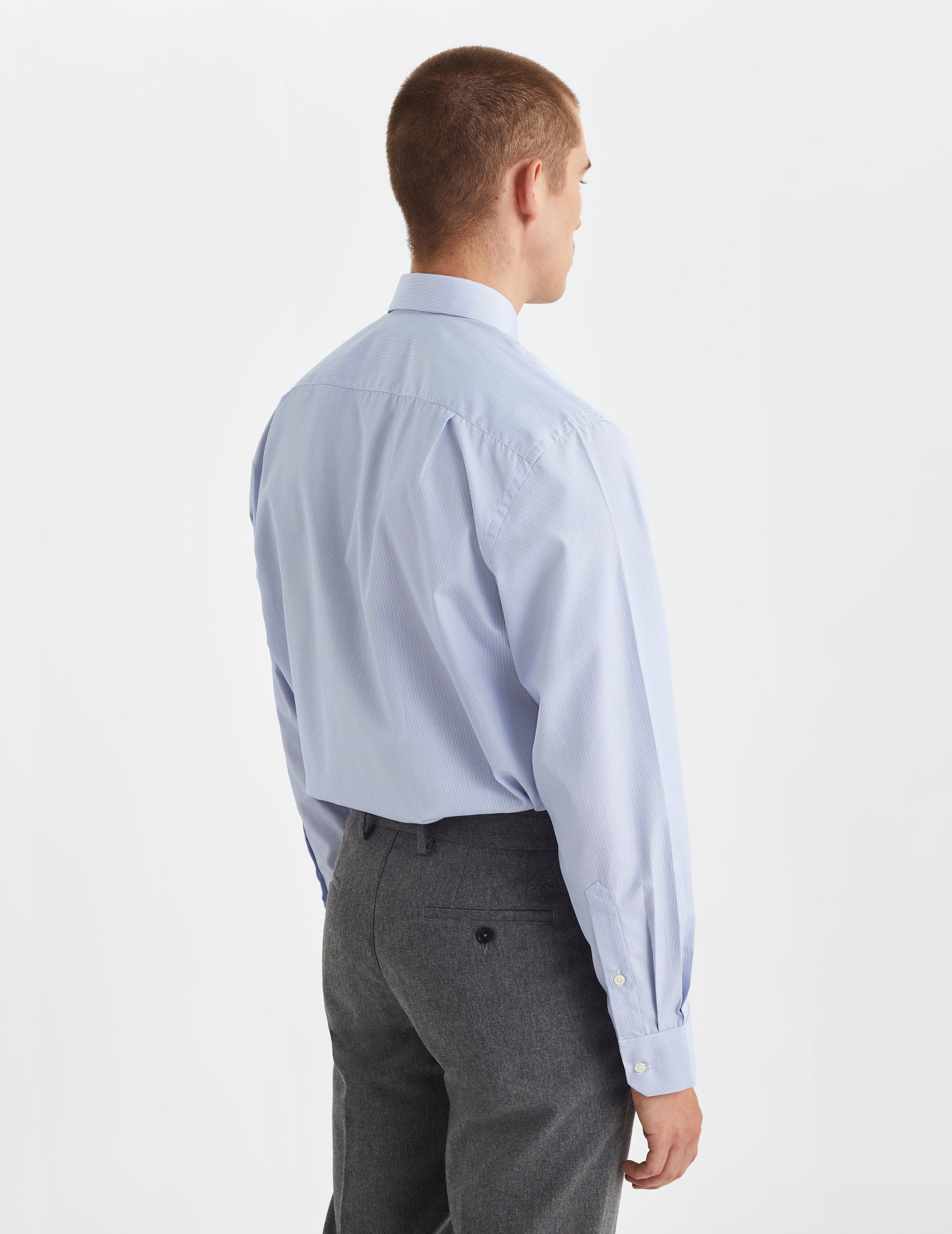 Chemise Classique rayée bleue - Popeline - Col Italien