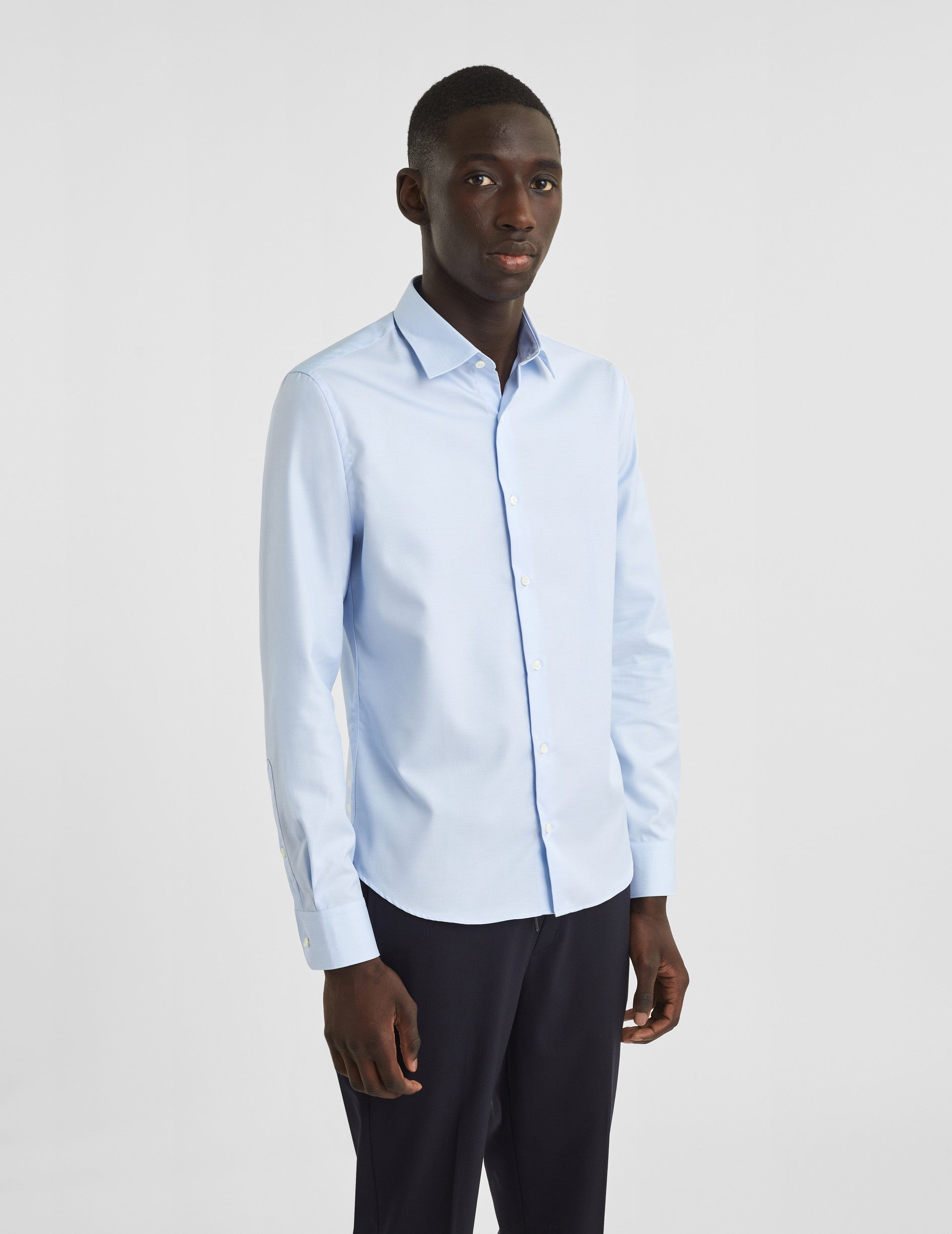Chemise Ajustée bleue - Façonné - Col Figaret