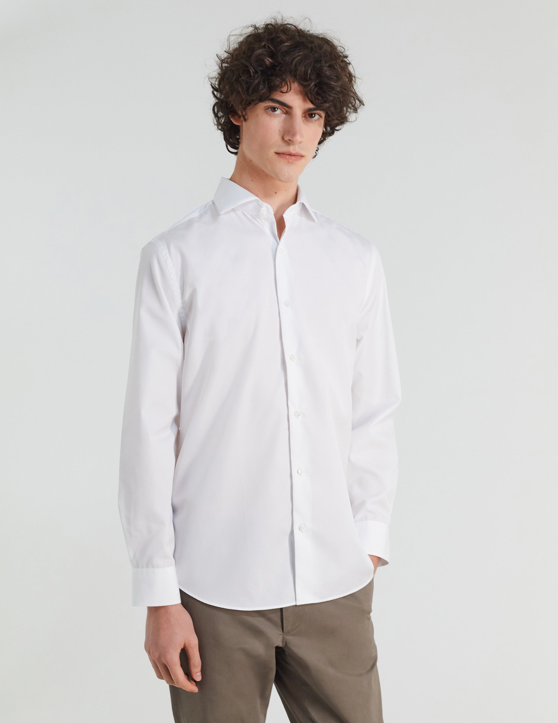 Chemise Classique Voyage blanche - Popeline - Col Italien - Repassage facile