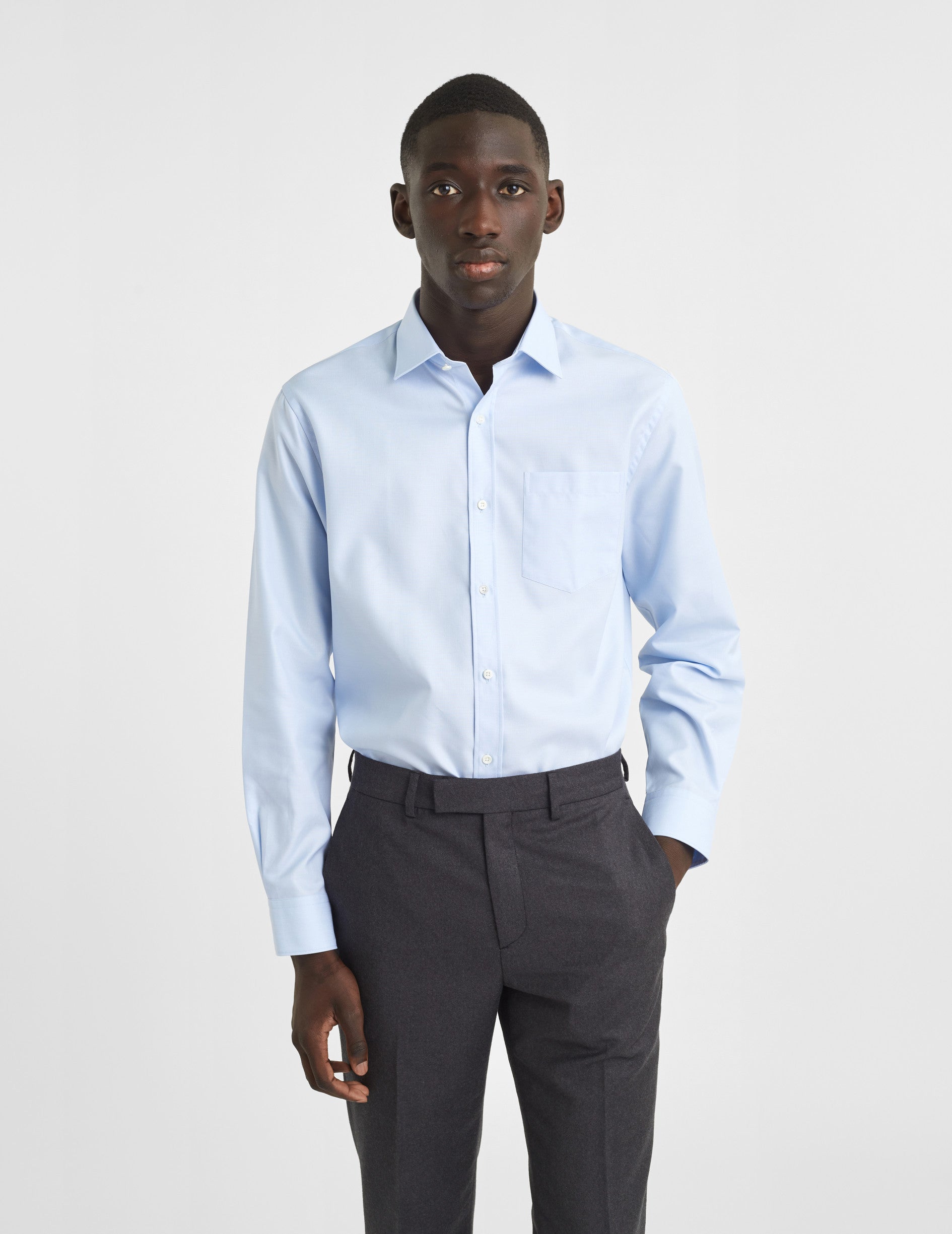 Chemise Classique bleue - Façonné - Col Figaret