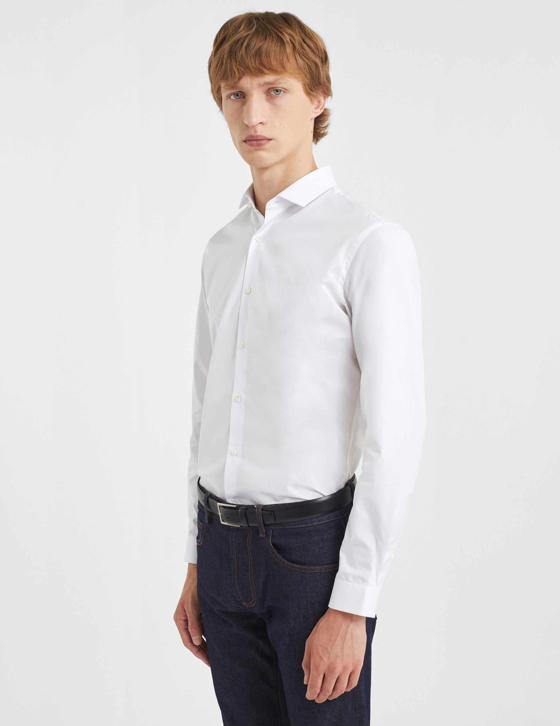 Fitted white shirt - Poplin - Thin Collar