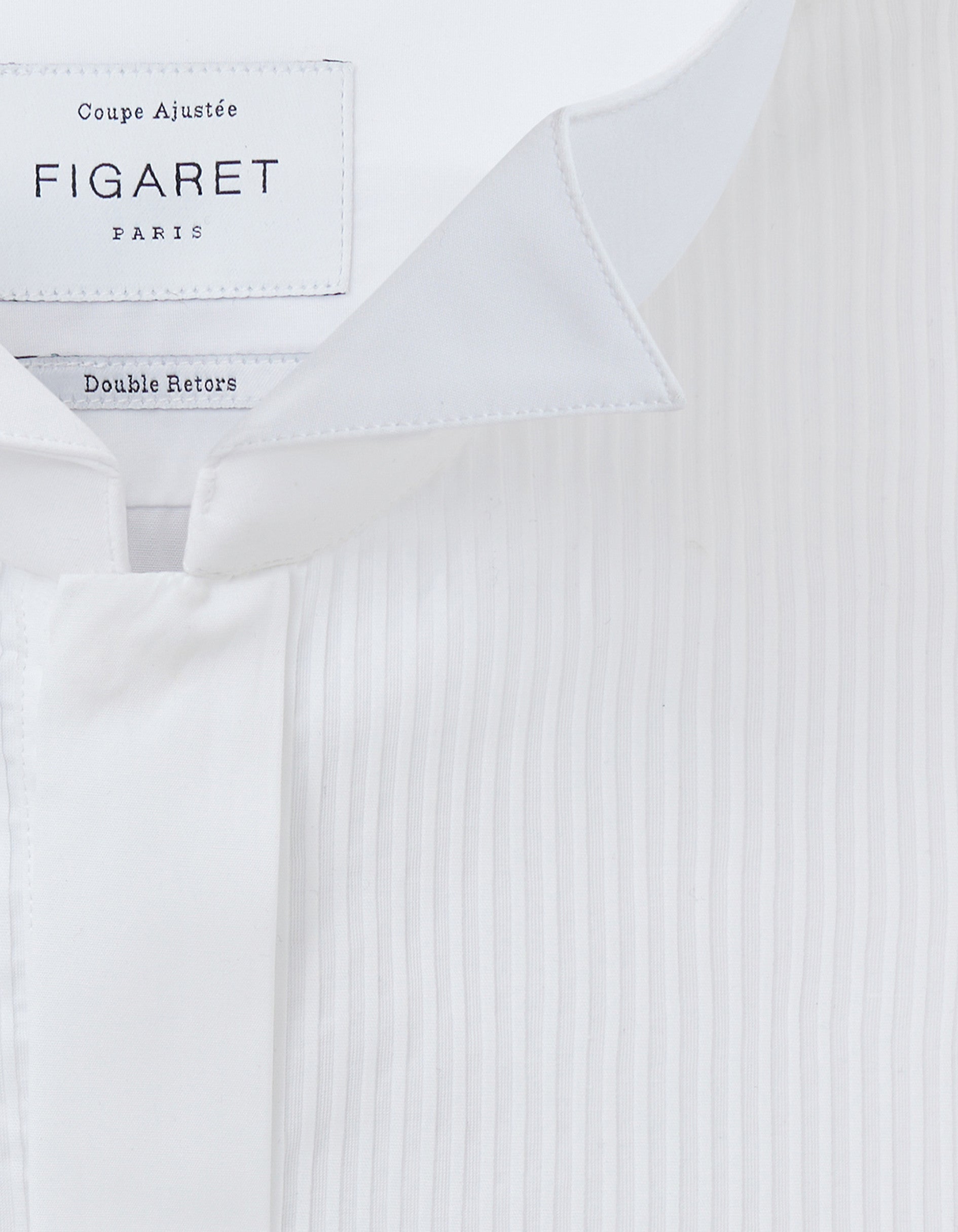 Fitted white bib hidden buttons placket shirt - Poplin - Wing Collar - French Cuffs