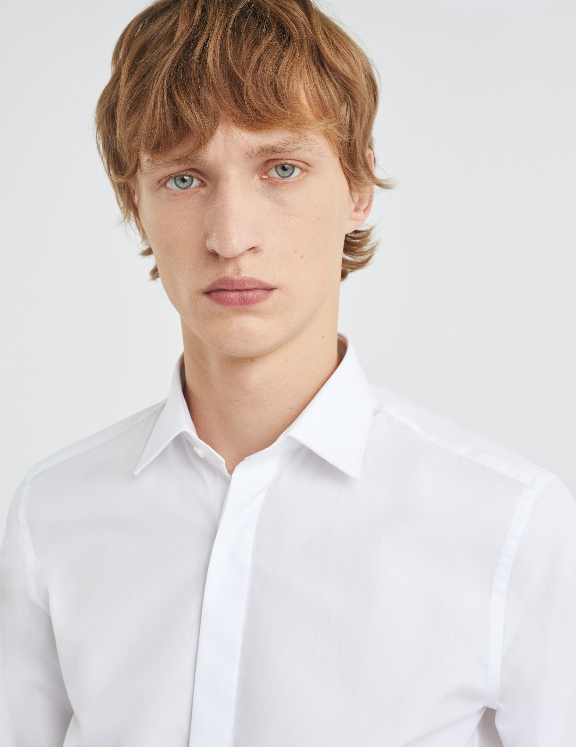 Fitted Hidden buttons placket white shirt - Poplin - Figaret Collar