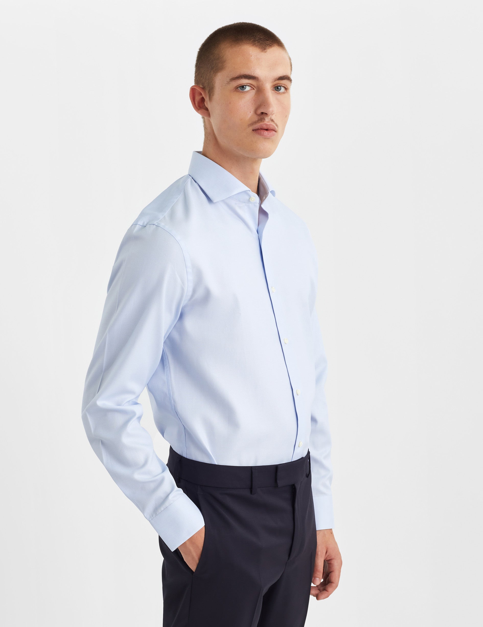 Chemise Semi-ajustée bleue - Façonné - Col Italien